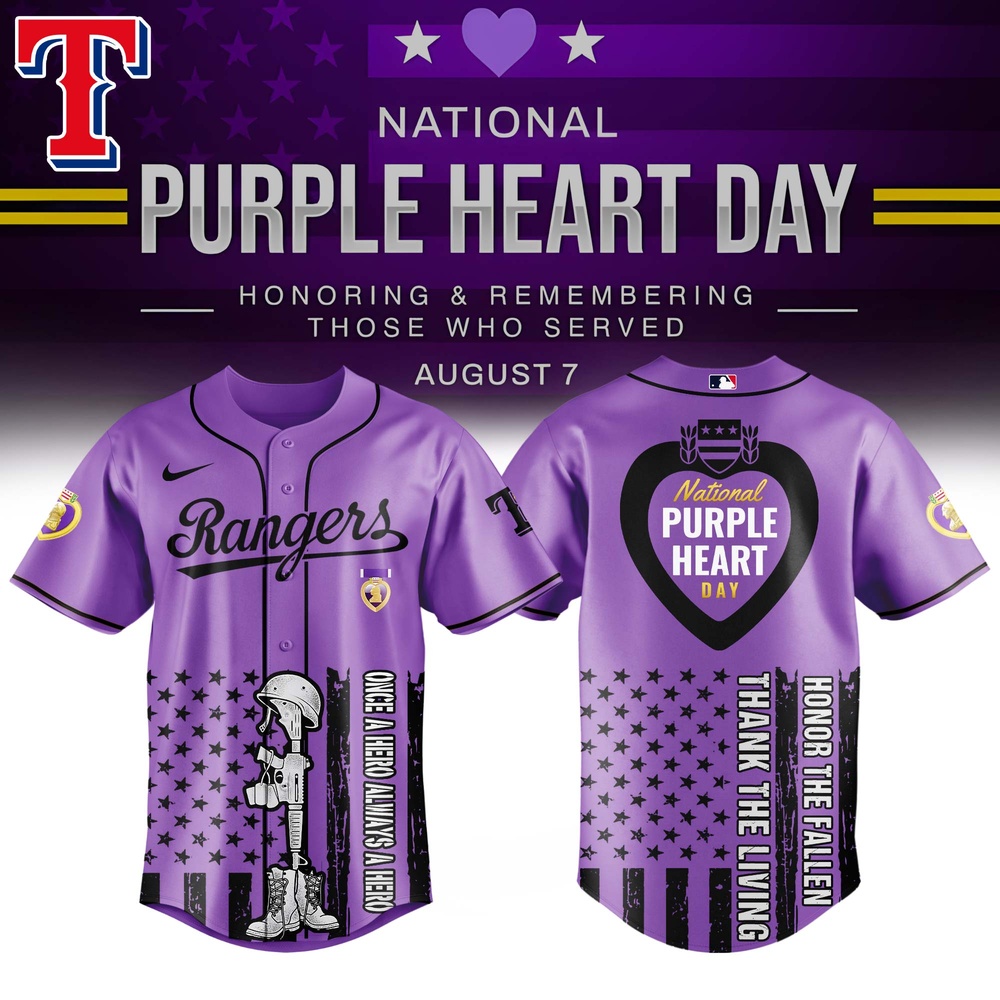 Texas Rangers Mlb X Usa Purple Heart Day Custom Baseball Jersey