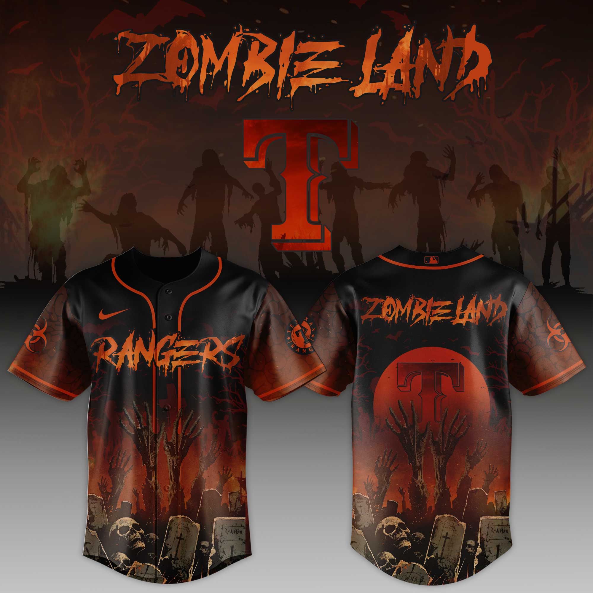 Texas Rangers Mlb X Zombieland Custom Baseball Jersey