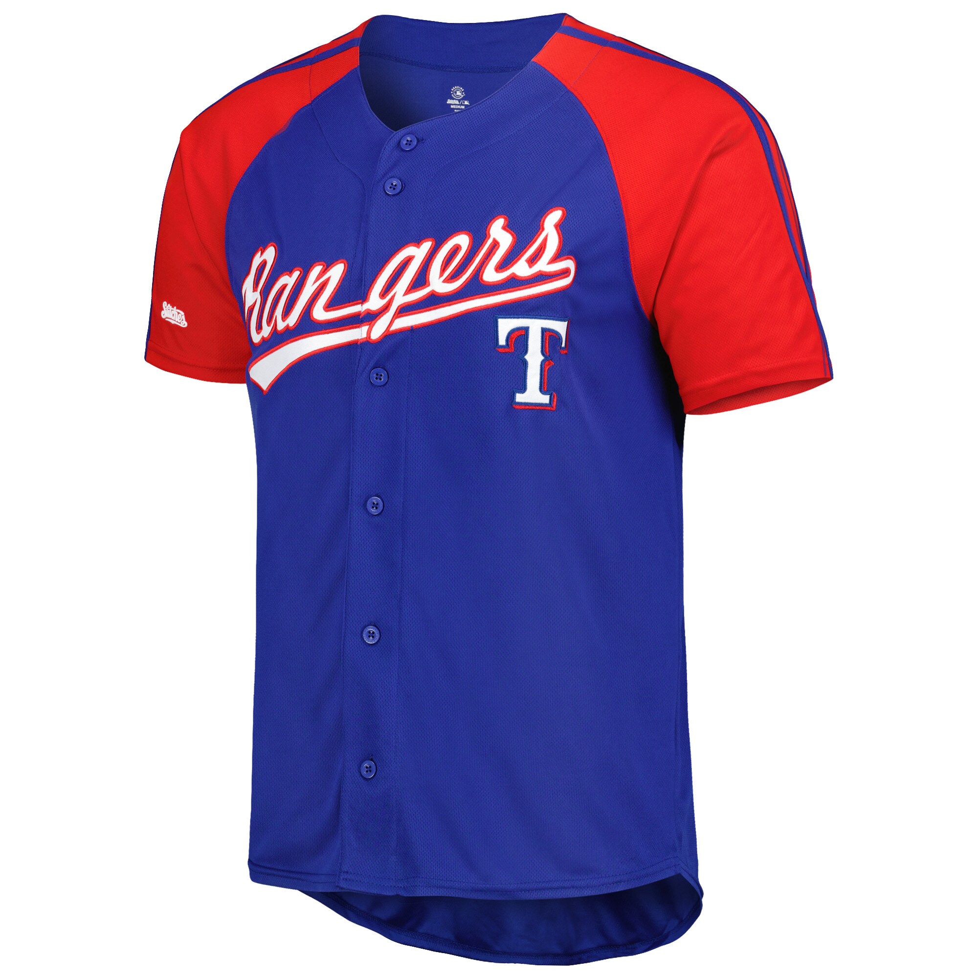 Alternative view of Texas Rangers Stitches Button-down Raglan Fashion Jersey – Royal