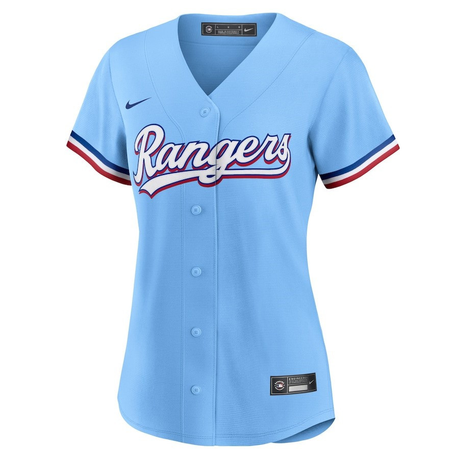 Alternative view of Texas Rangers Women's Alternate Team Jersey - Light Blue - JS536 