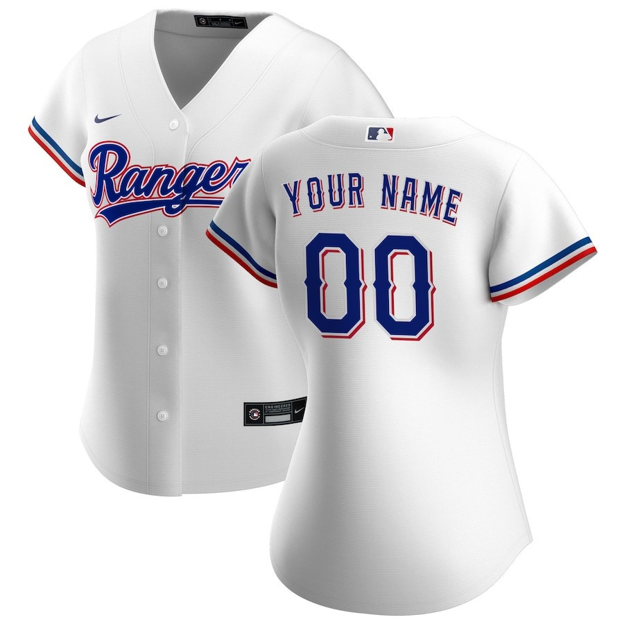 Texas Rangers Women's Home Custom Jersey - White - JS795 