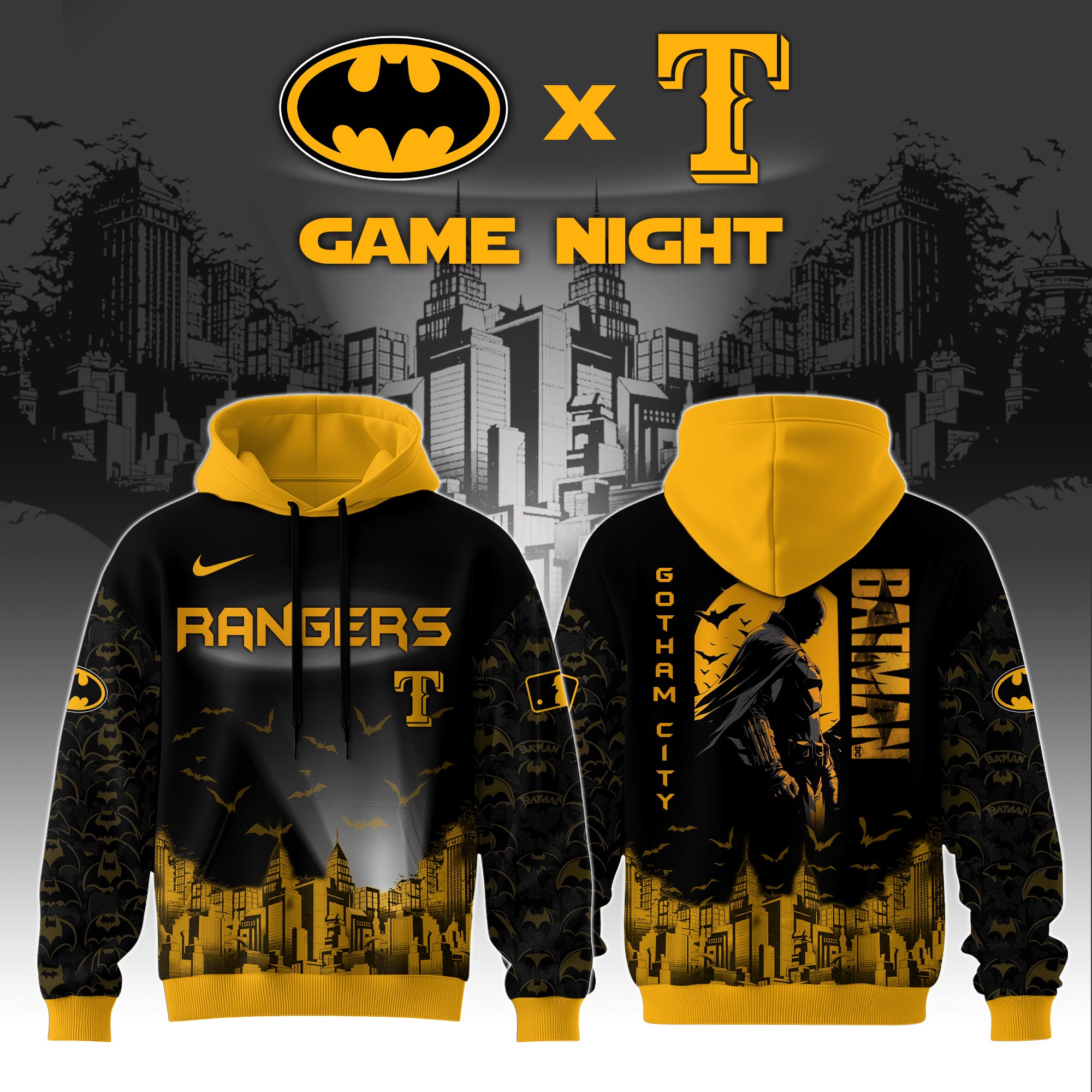 Texas Rangers X Dc Batman Game Night 3d Custom Hoodie