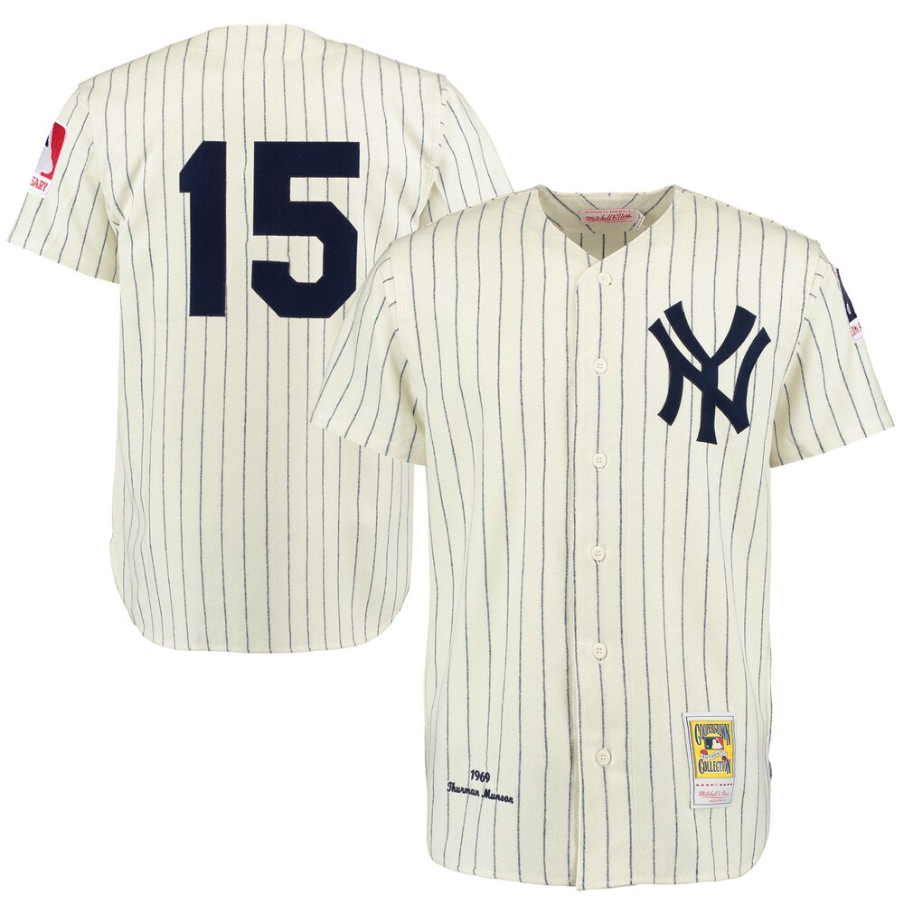 Thurman Munson New York Yankees Mitchell & Ness Throwback 1969 Jersey - Cream/navy