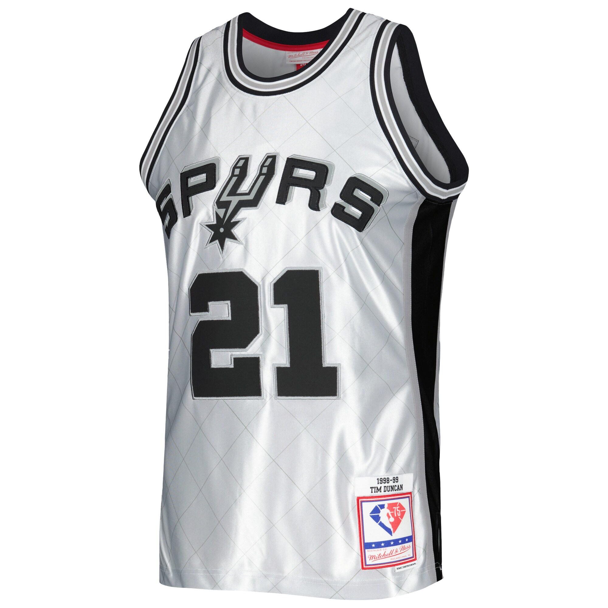 Alternative view of Tim Duncan San Antonio Spurs Mitchell & Ness 1998/99 Hardwood Classics 75th Anniversary Swingman Jersey - Platinum