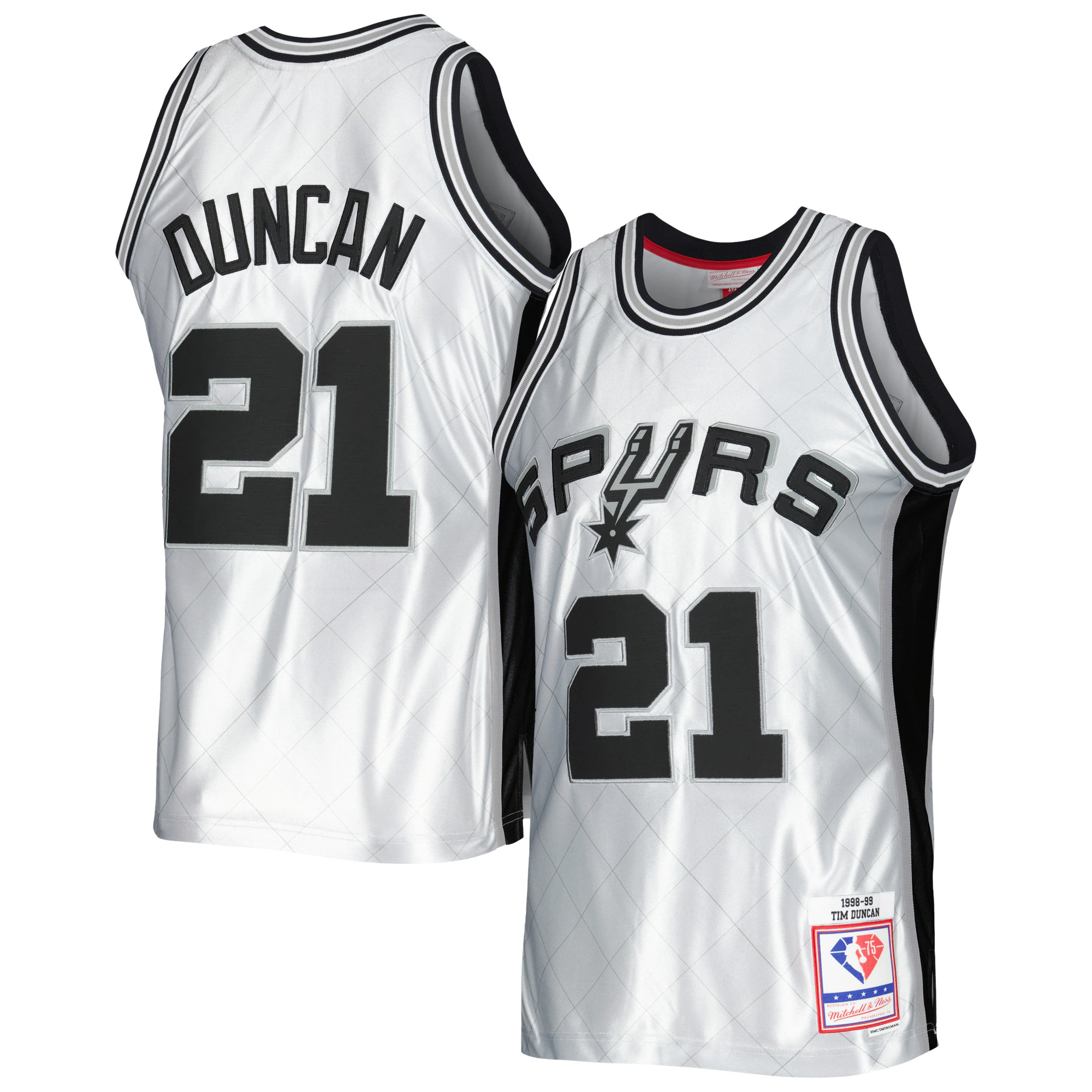 Alternative view of Tim Duncan San Antonio Spurs Mitchell & Ness 1998/99 Hardwood Classics 75th Anniversary Swingman Jersey - Platinum