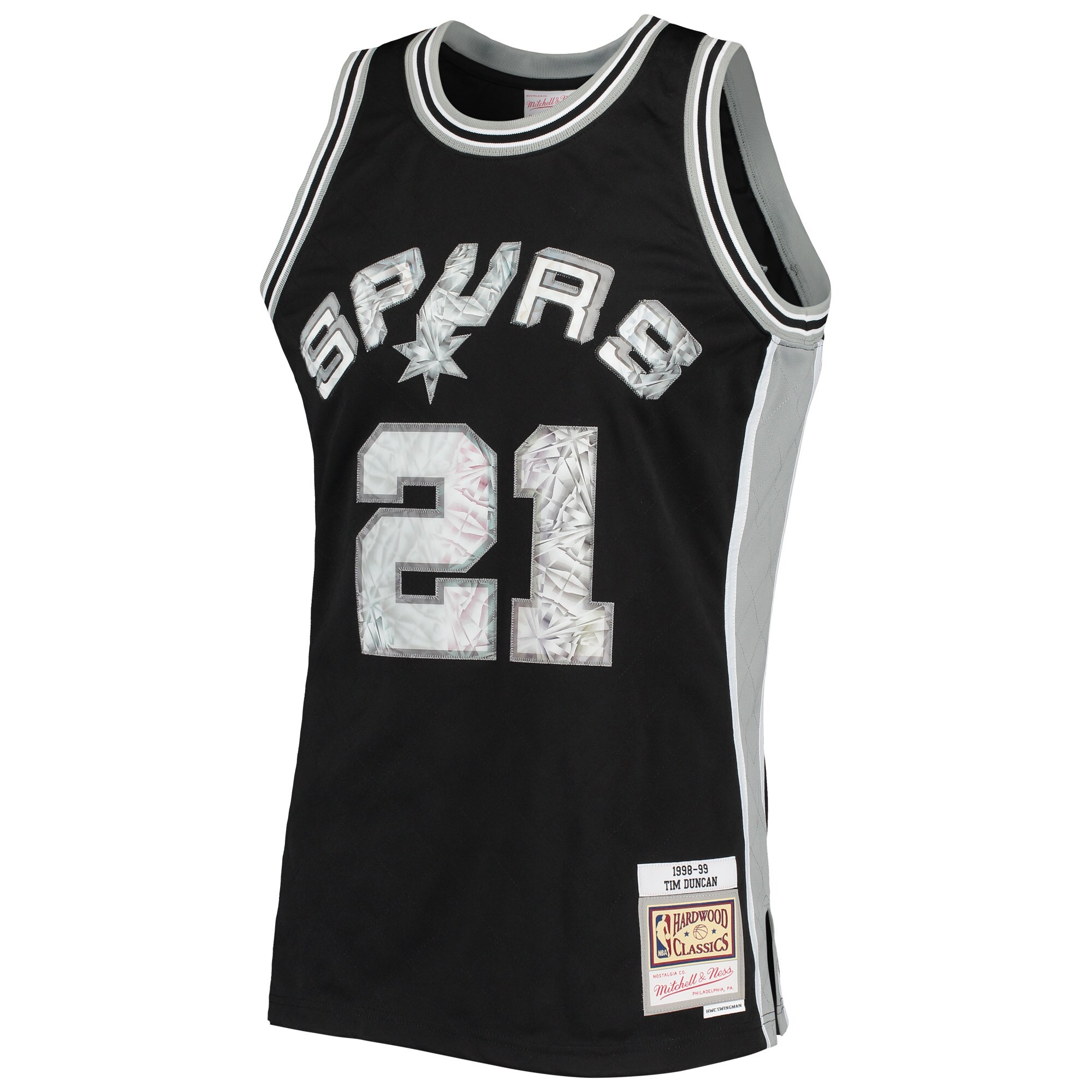 Alternative view of Tim Duncan San Antonio Spurs Mitchell & Ness 1998/99 Hardwood Classics Nba 75th Anniversary Diamond Swingman Jersey - Black