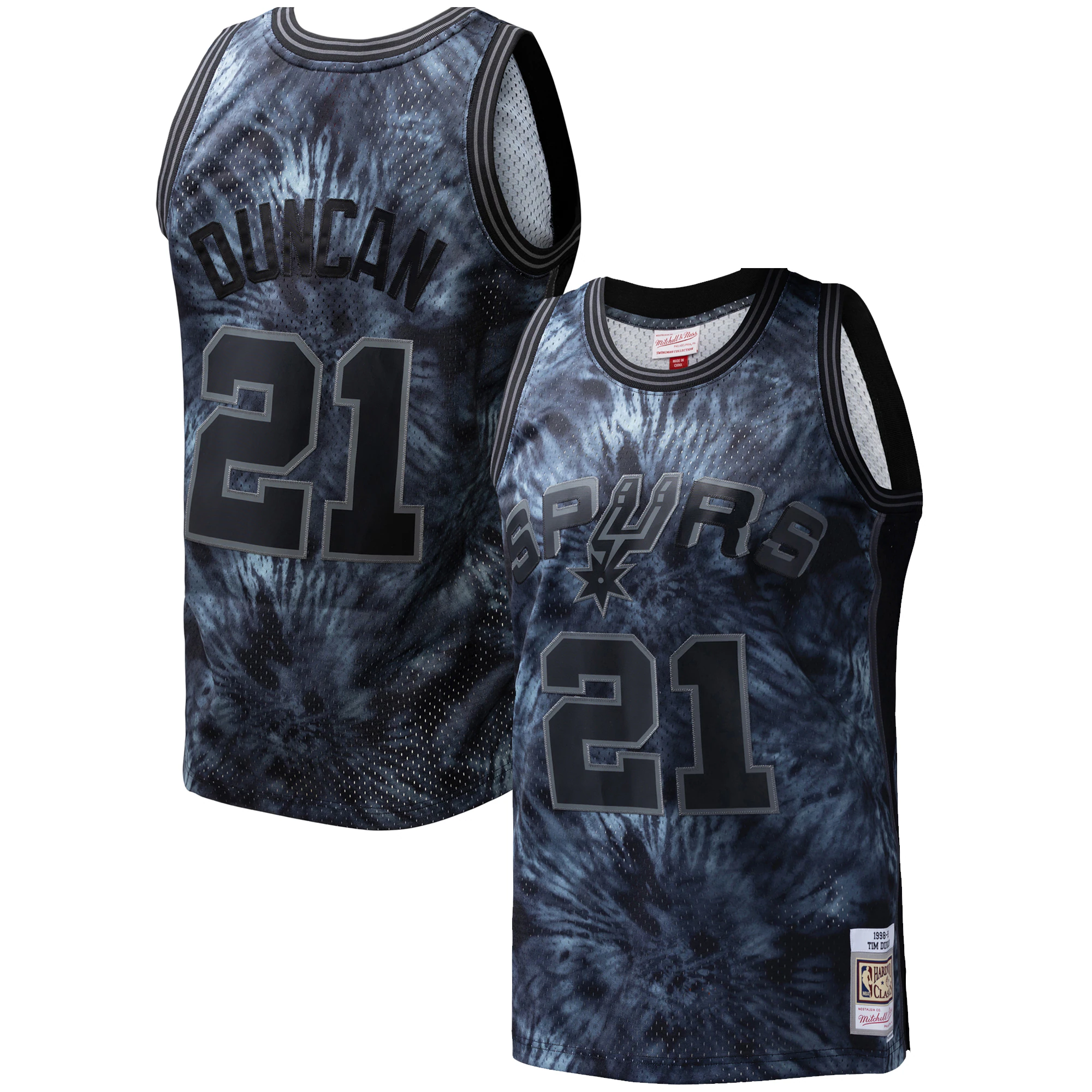 Tim Duncan San Antonio Spurs Mitchell & Ness Hardwood Classics 1998/99 Tie-dye Swingman Jersey - Black