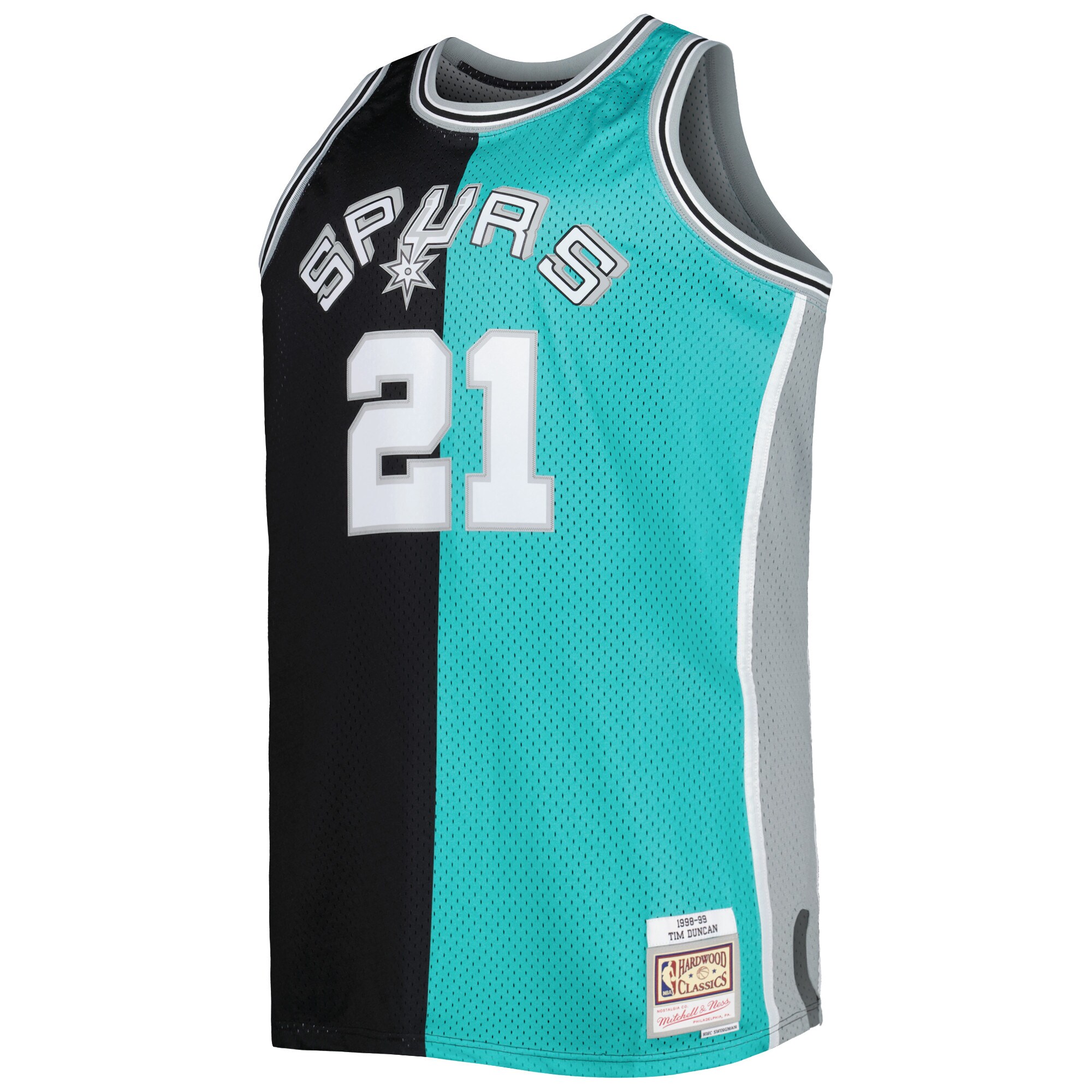 Alternative view of Tim Duncan San Antonio Spurs Mitchell & Ness Big & Tall Hardwood Classics 1998/99 Split Swingman Jersey - Black/teal