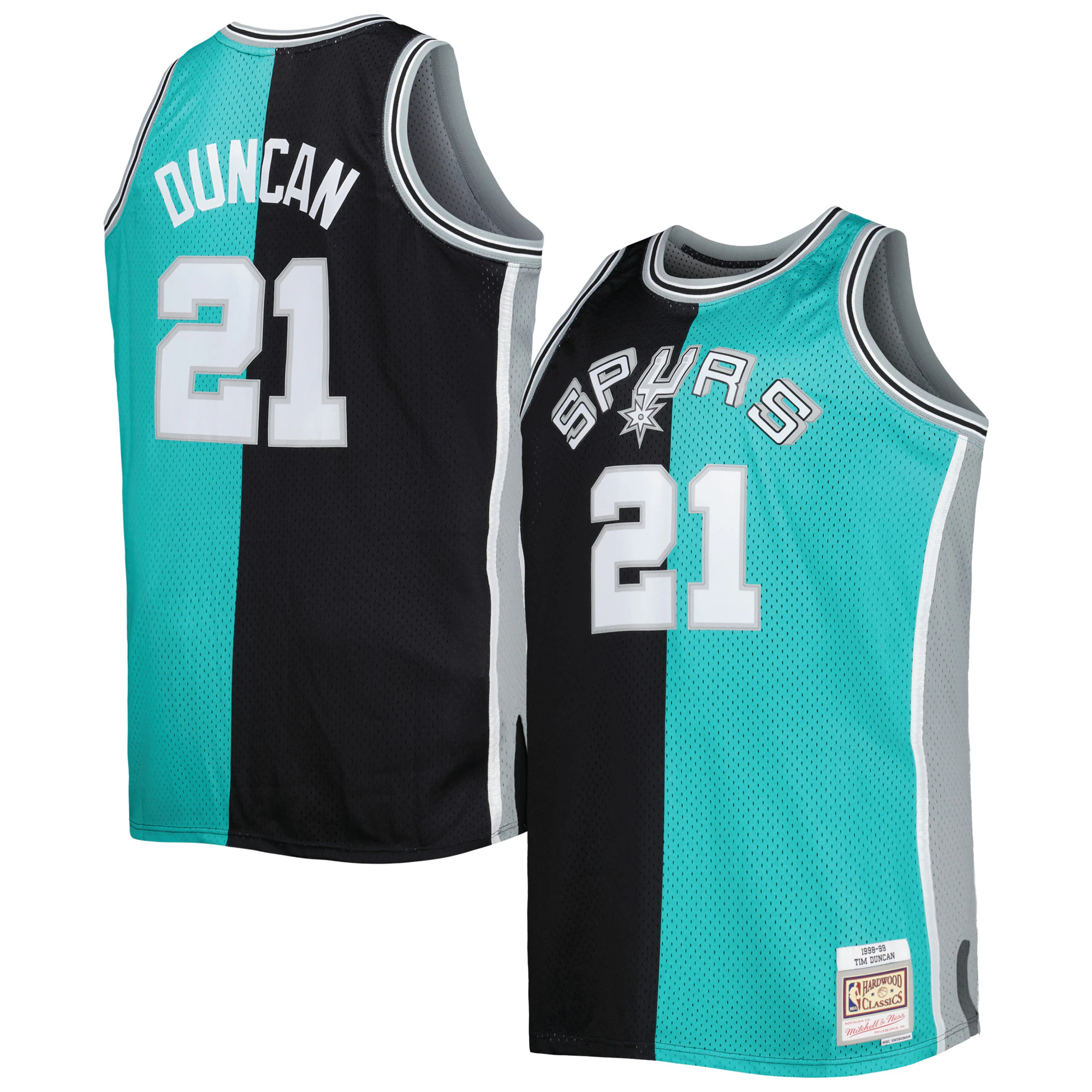Alternative view of Tim Duncan San Antonio Spurs Mitchell & Ness Big & Tall Hardwood Classics 1998/99 Split Swingman Jersey - Black/teal