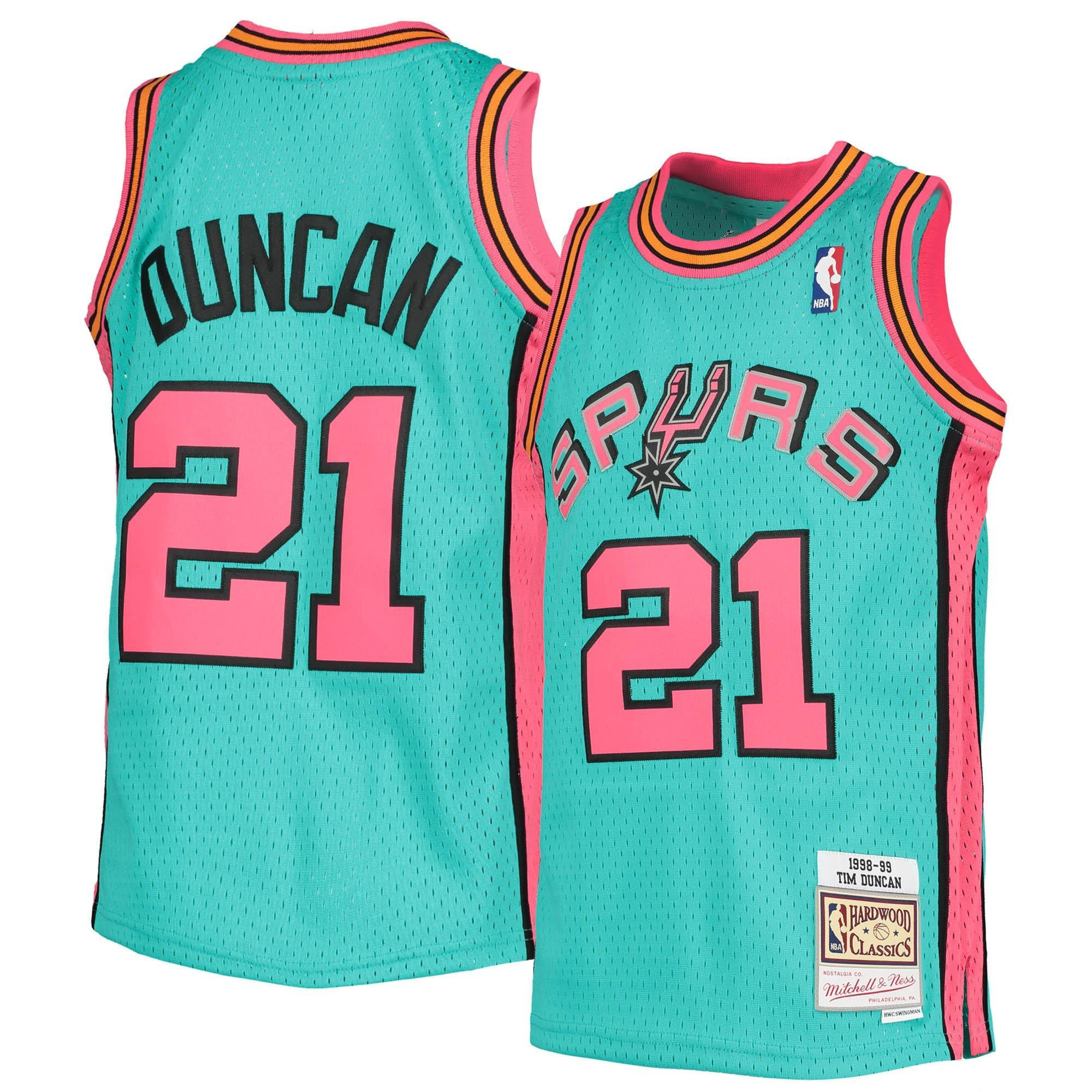 Tim Duncan San Antonio Spurs Mitchell & Ness Youth 1998-99 Hardwood Classics Reload Jersey – Teal - JS228 