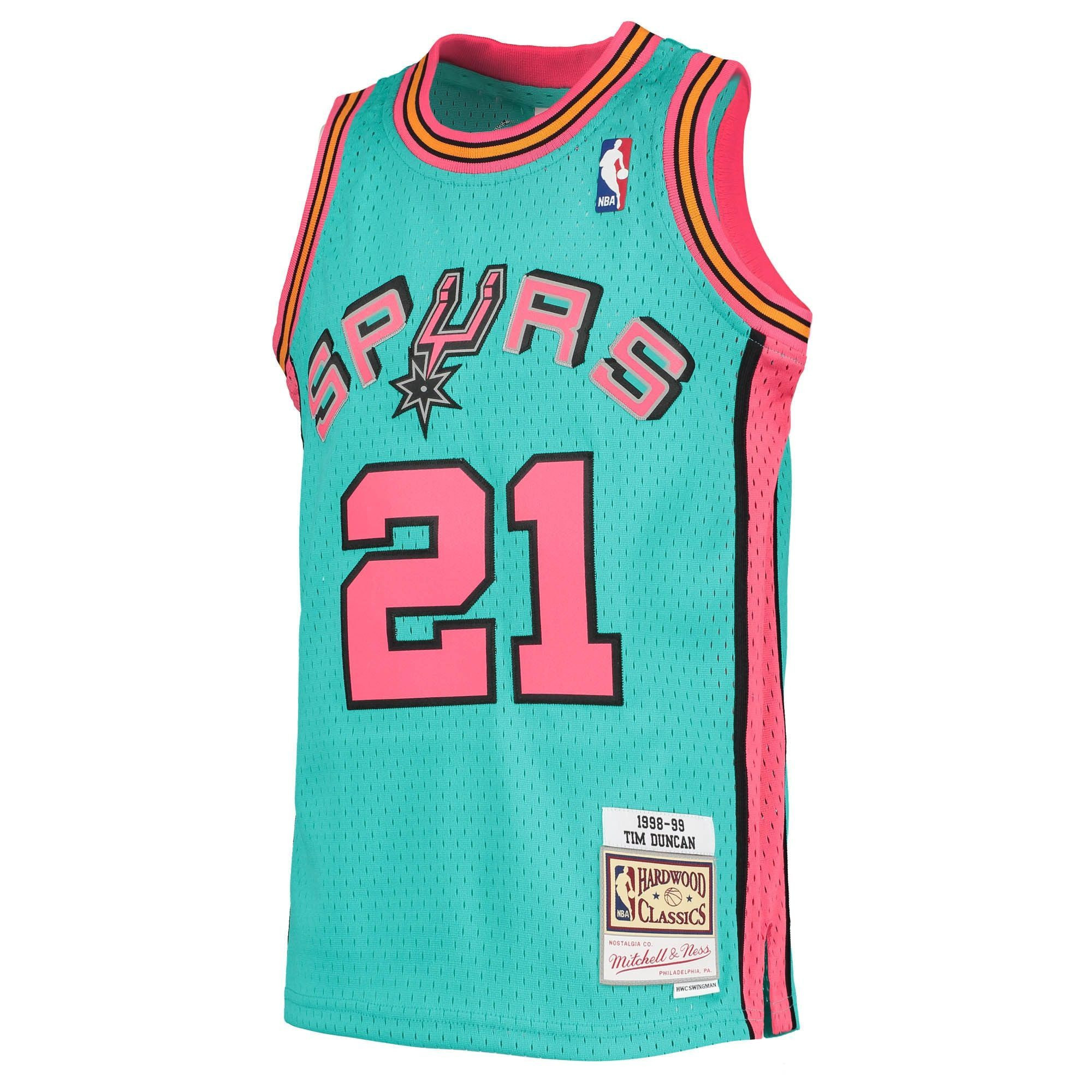 Alternative view of Tim Duncan San Antonio Spurs Mitchell & Ness Youth 1998-99 Hardwood Classics Reload Jersey – Teal - JS228 