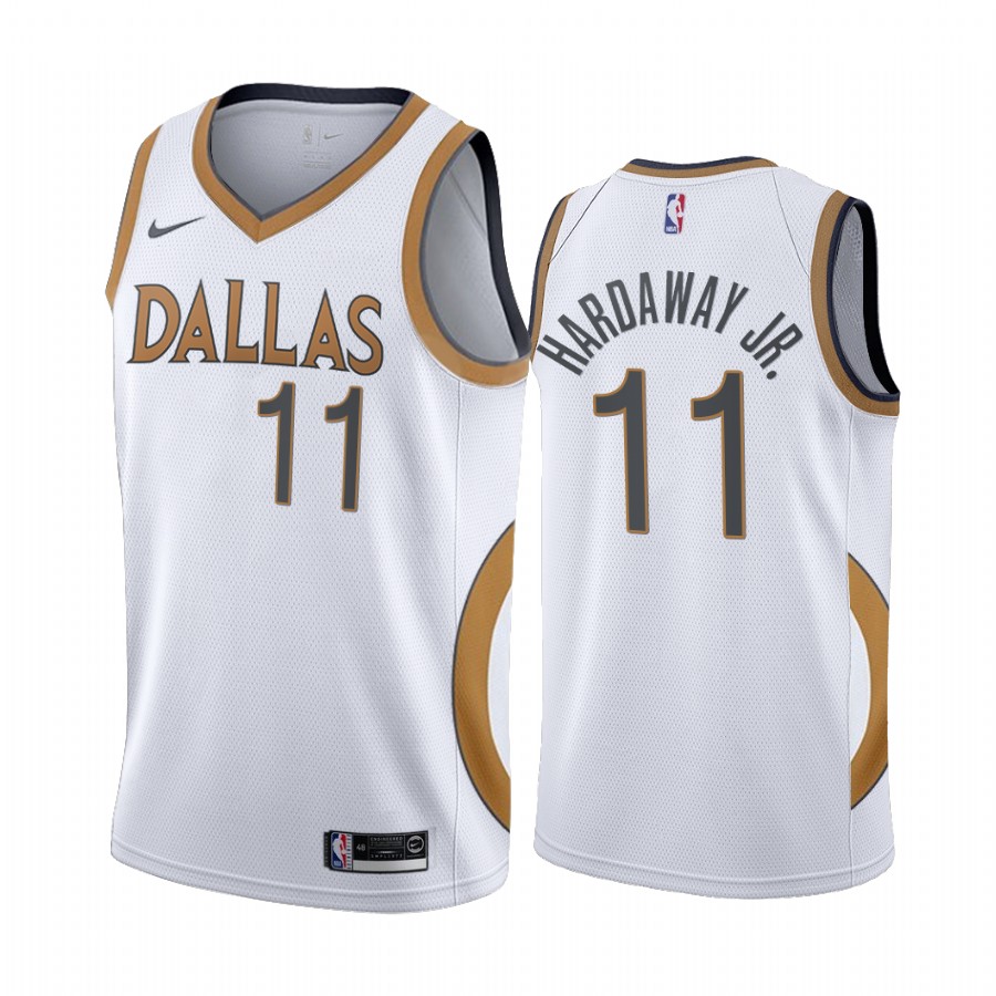 Tim Hardaway Jr. Dallas Mavericks White City Edition Gold Silver Logo 2020-21 Jersey