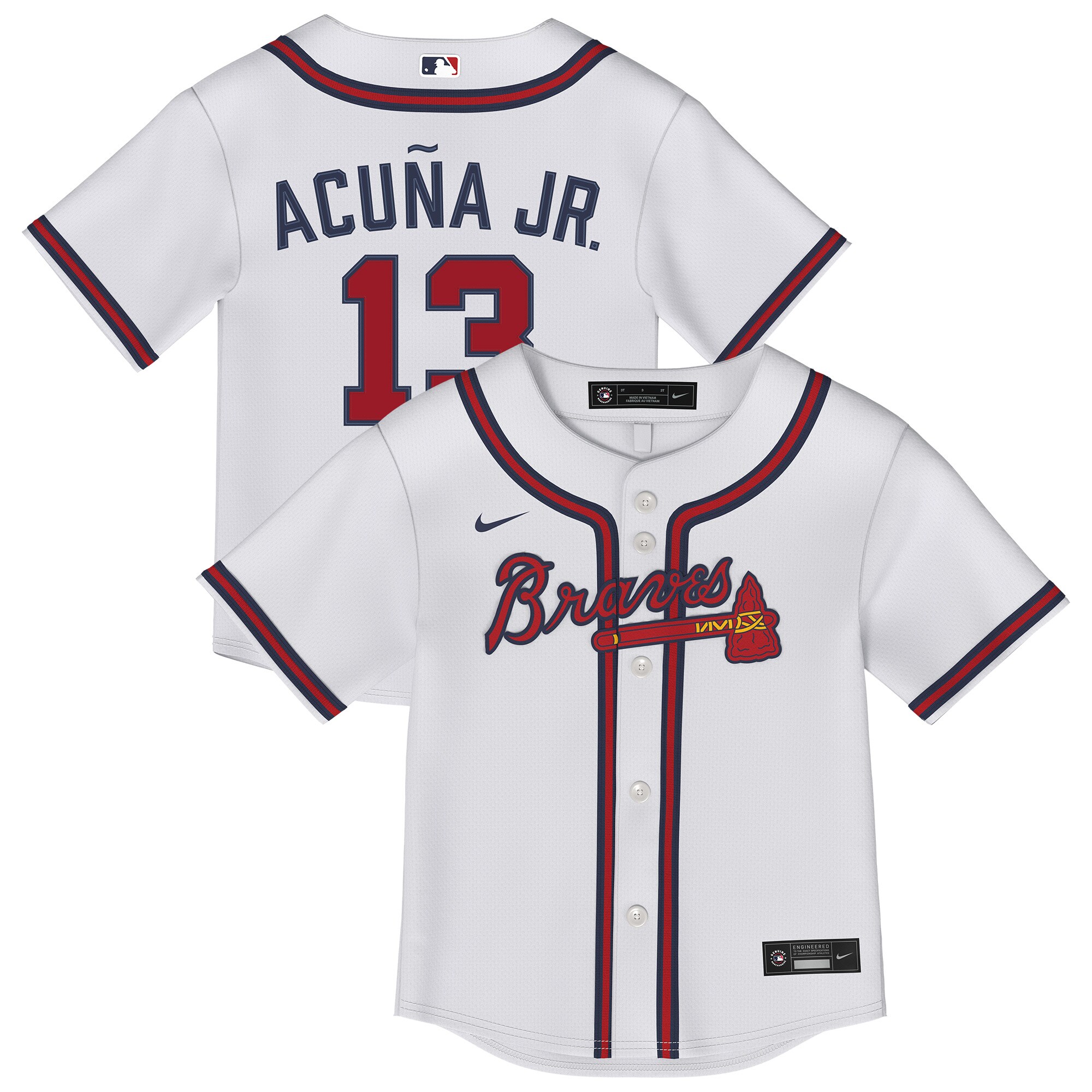 Toddler Atlanta Braves Ronald Acuña Jr. White 2.0 Player Jersey - JS524