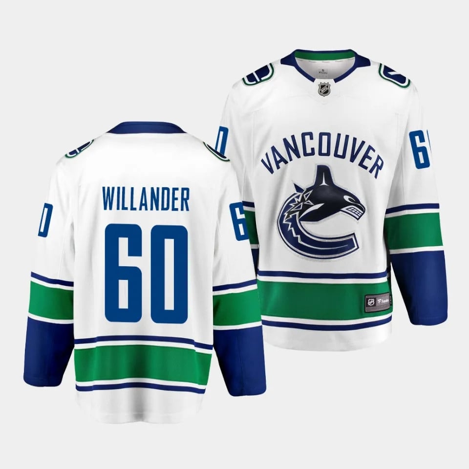Tom Willander #60 Vancouver Canucks 2023 Draft Away Men Jersey - White - JS173 