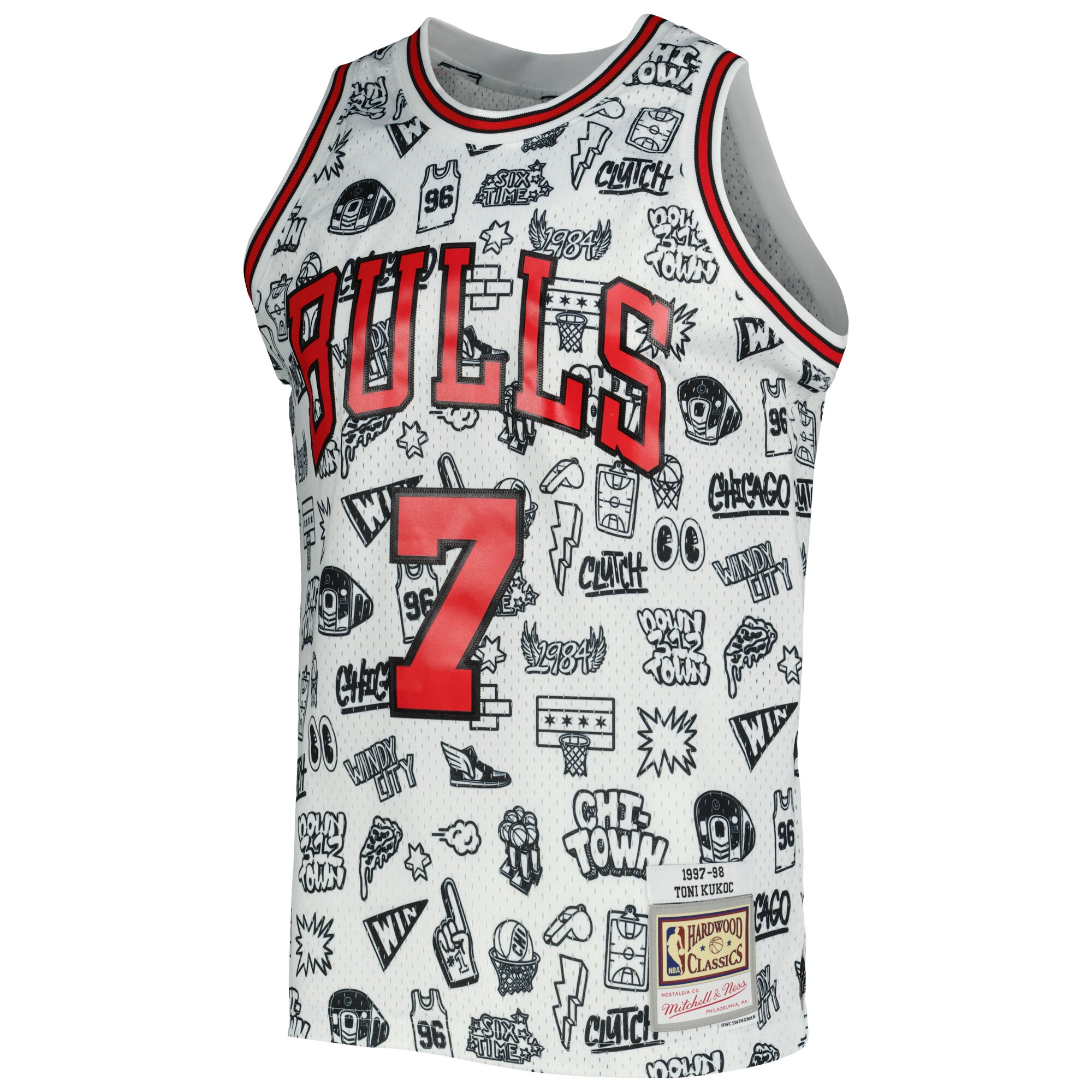 Alternative view of Toni Kukoc Chicago Bulls Mitchell & Ness 1997/98 Hardwood Classics Doodle Swingman Jersey - White
