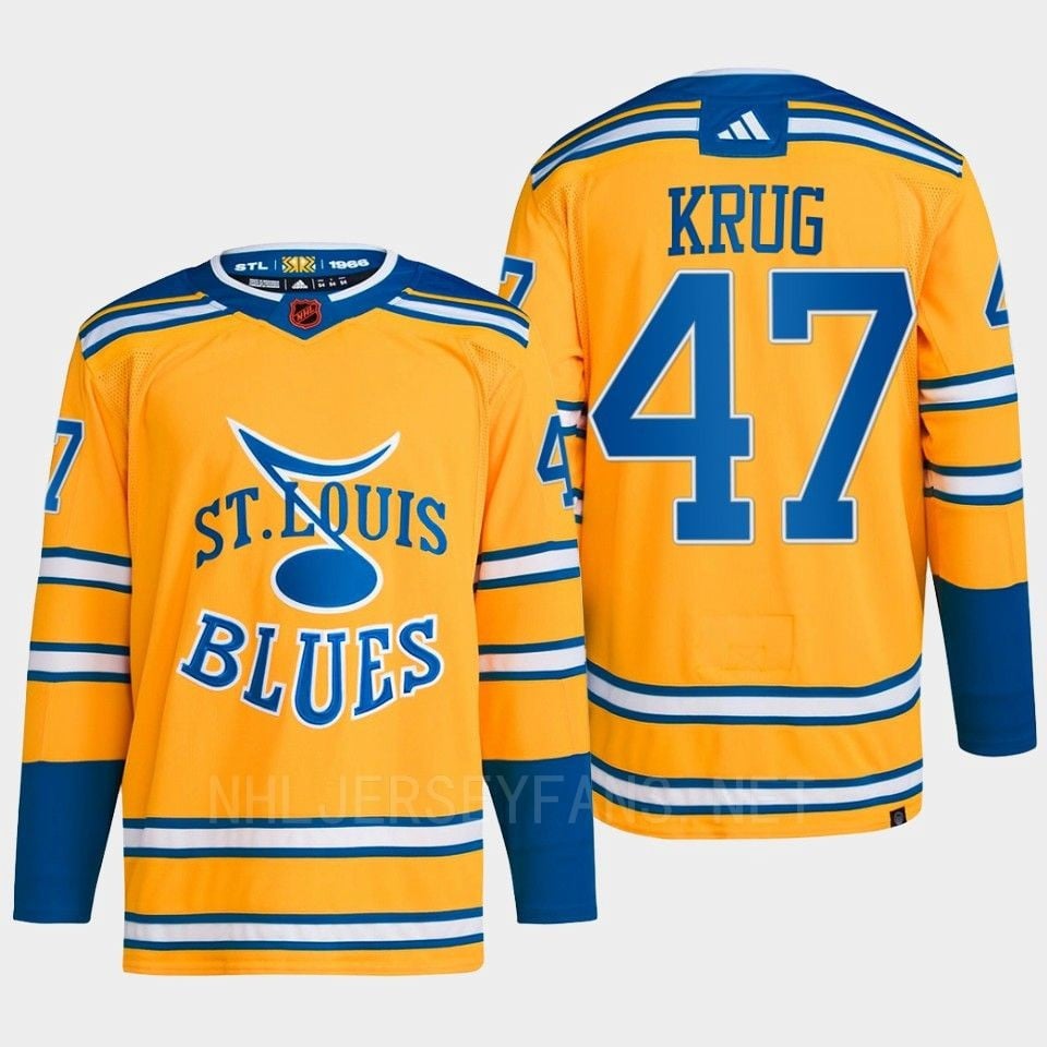Torey Krug 47 Reverse Retro 2.0 2022 St. Louis Blues Yellow Jersey Primegreen - JS477 
