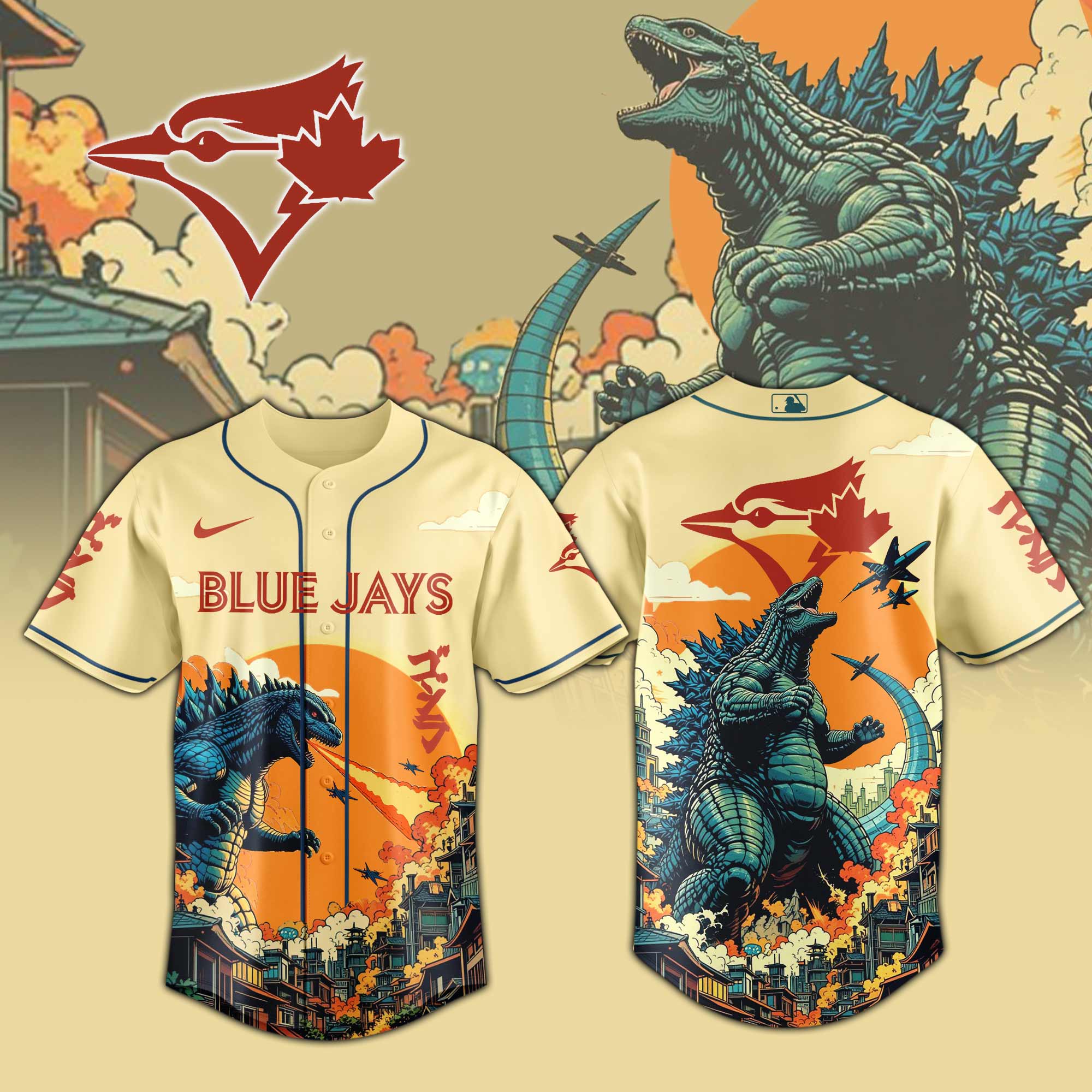 Toronto Blue Jays Mlb X Godzilla Attack Custom Baseball Jersey