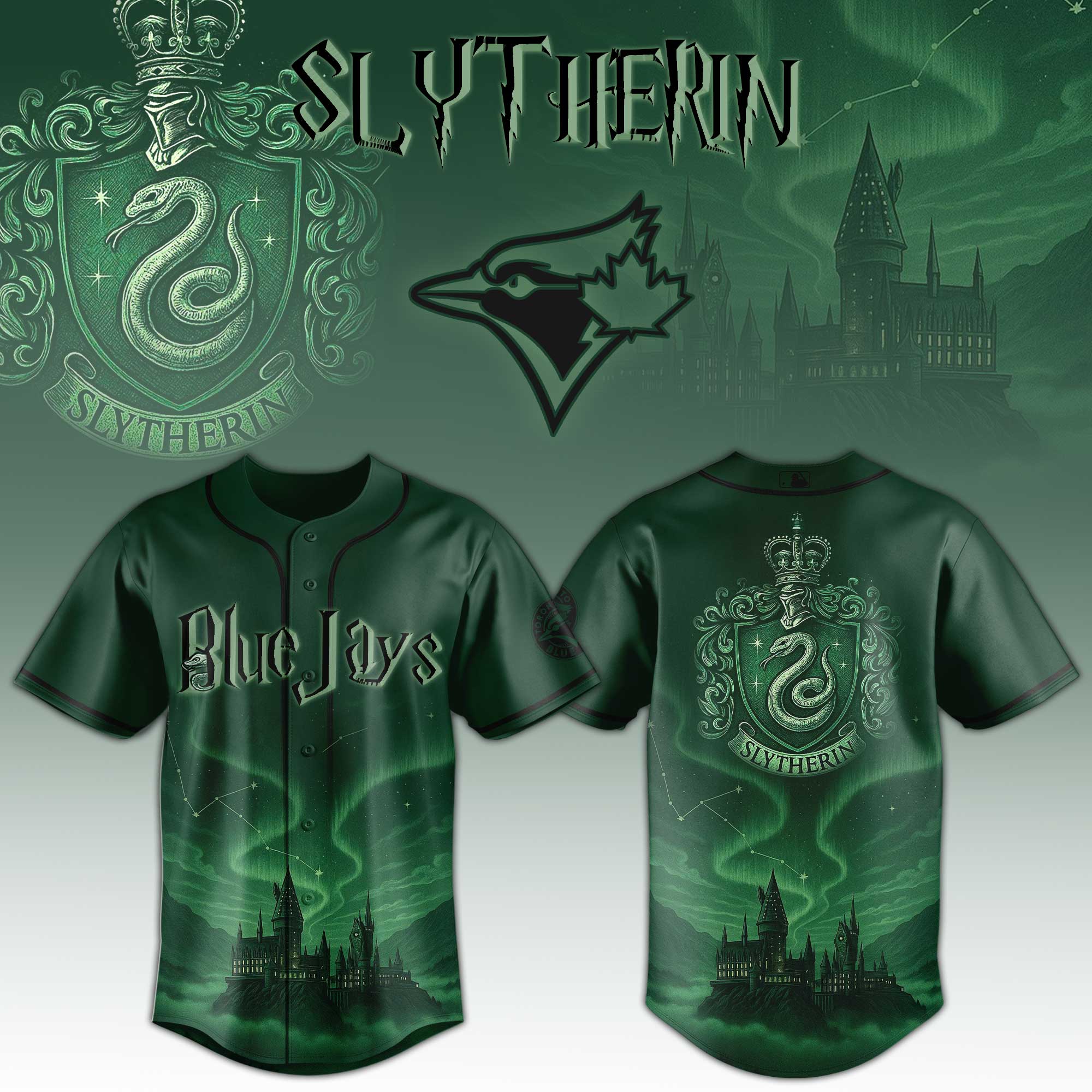 Toronto Blue Jays Mlb X Harry Potter Slytherin Custom Baseball Jersey