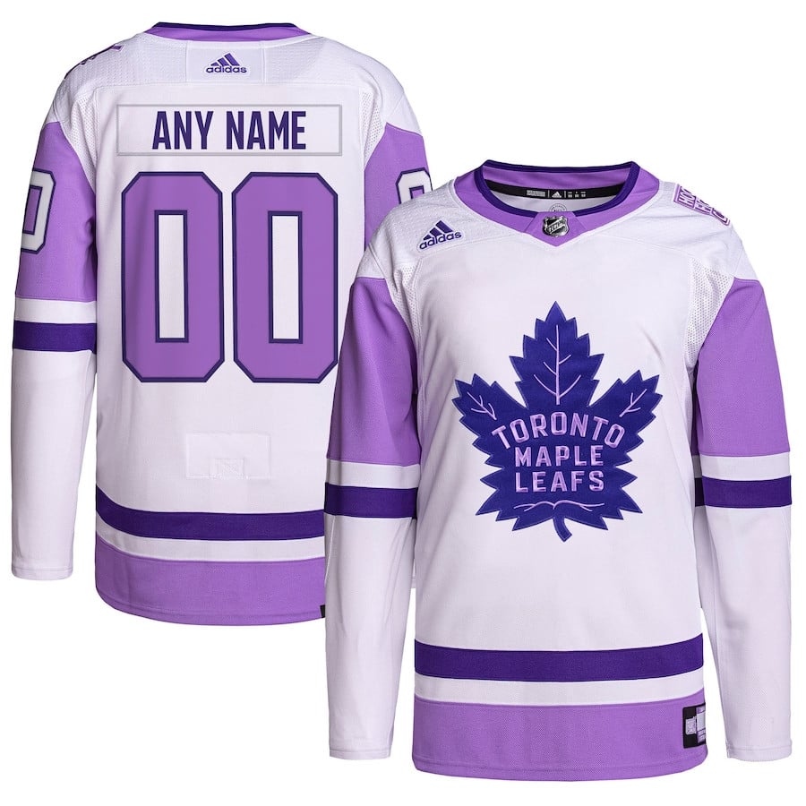 Toronto Maple Leafs Hockey Fights Cancer Primegreen Custom Men Jersey - White/Purple - JS285 