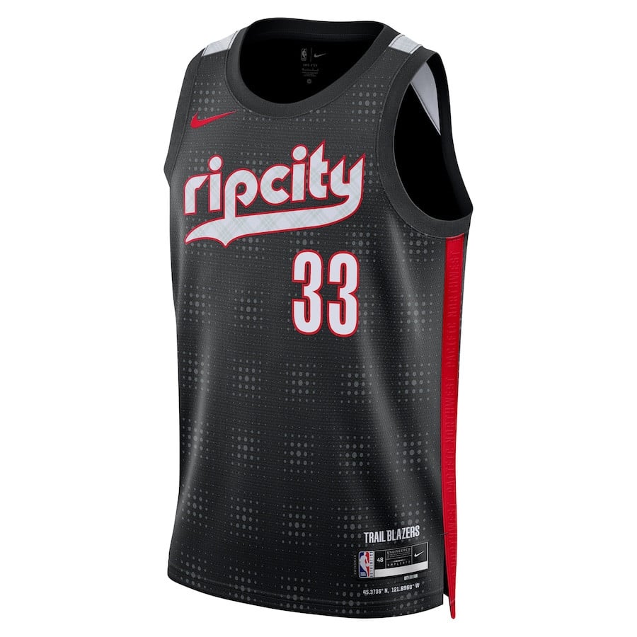 Alternative view of Toumani Camara 33 Portland Trail Blazers Unisex 2024/25 Swingman Player Jersey - City Edition - Black - JS794 