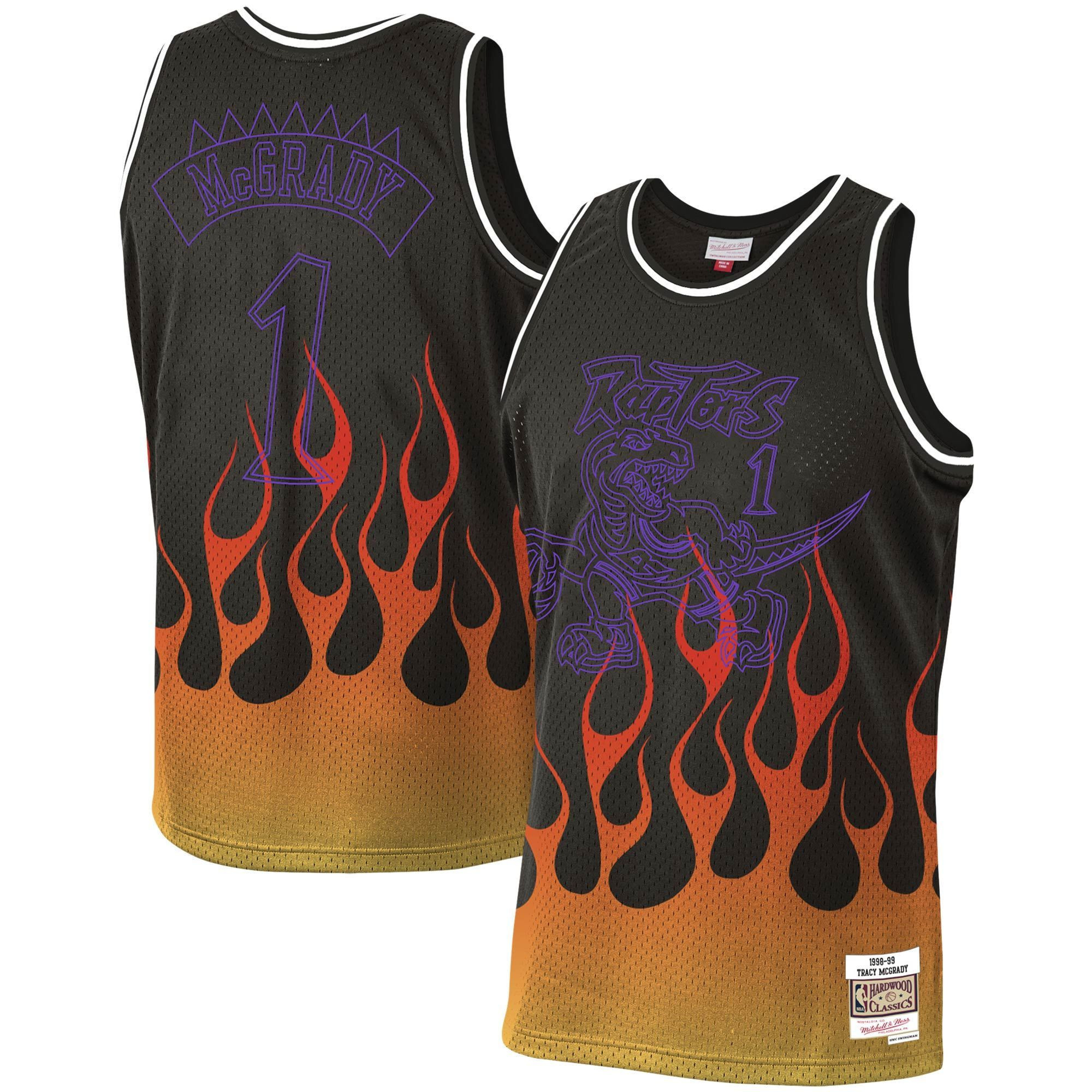 Tracy Mcgrady Toronto Raptors Mitchell & Ness 1998-99 Hardwood Classics Flames Swingman Jersey – Black - JS415 