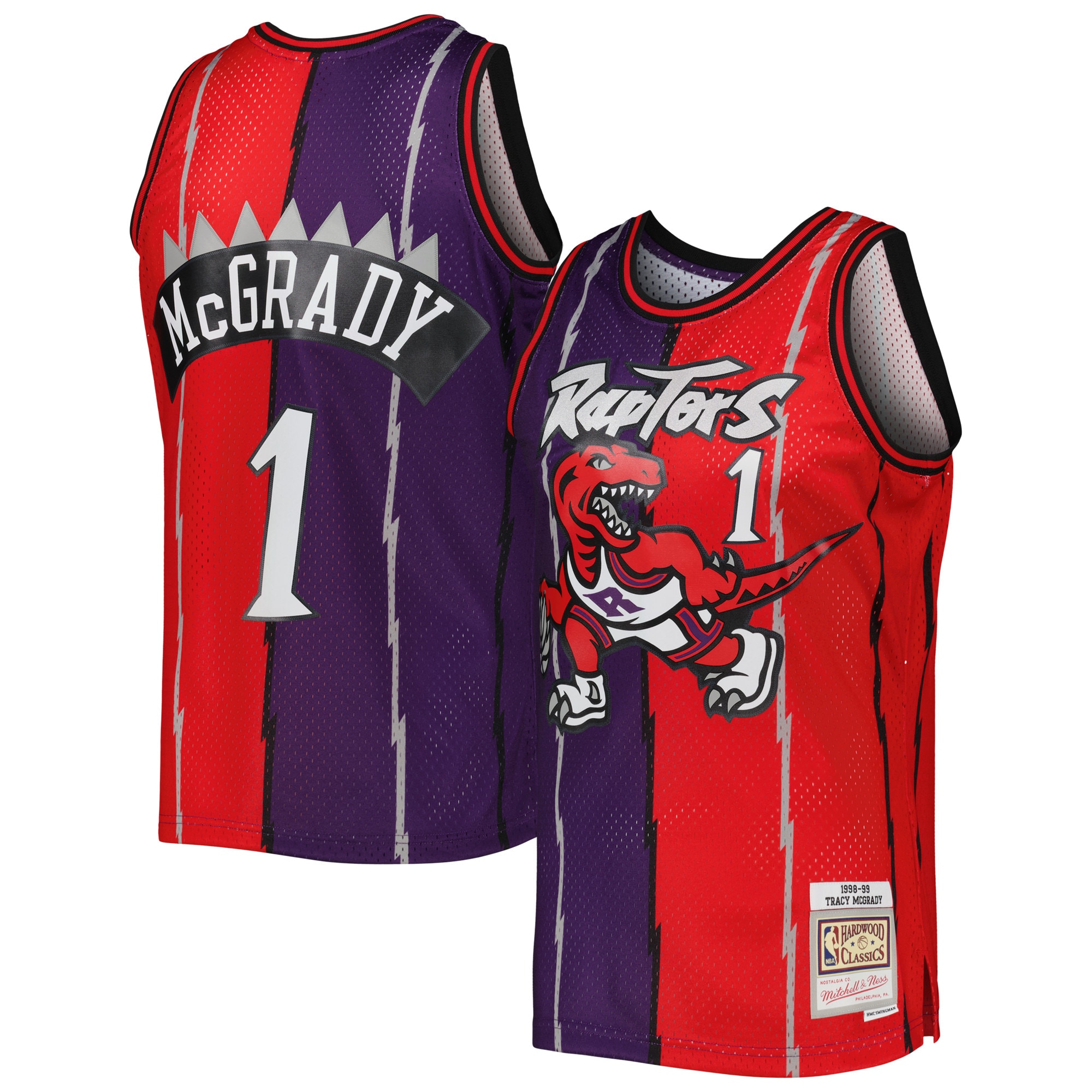 Tracy Mcgrady Toronto Raptors Mitchell & Ness Hardwood Classics 1998/99 Split Swingman Jersey - Purple/red