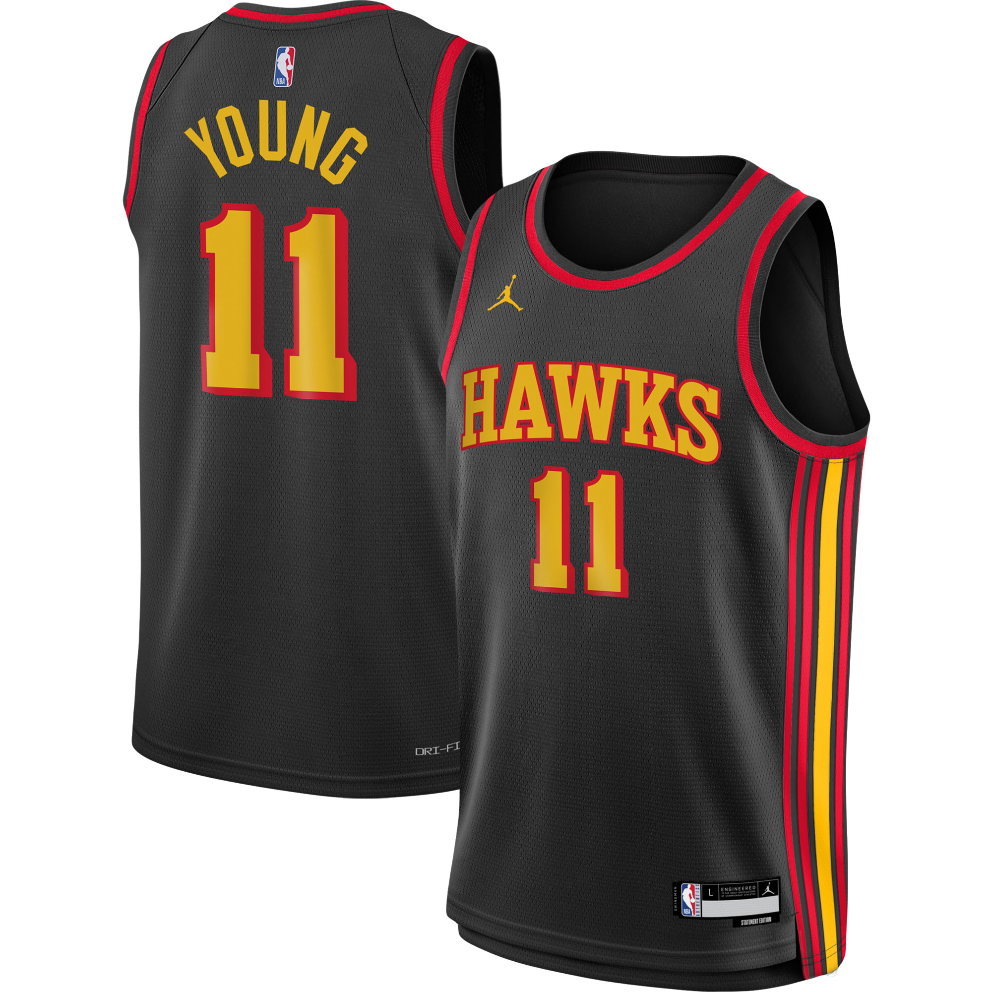 Alternative view of Trae Young Atlanta Hawks Jordan Brand Youth Swingman Jersey - Statement Edition - Black