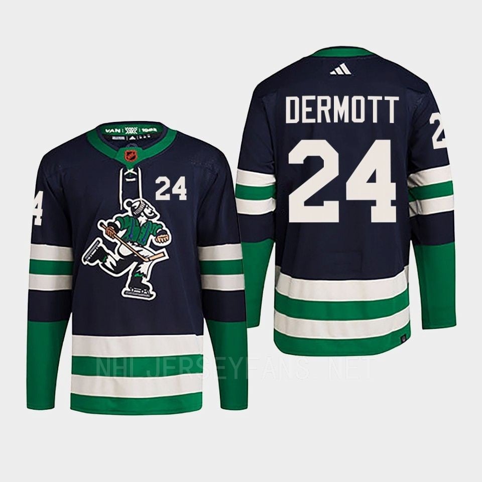 Travis Dermott 24 Reverse Retro 2.0 2022 Vancouver Canucks Navy Jersey Primegreen - JS172 
