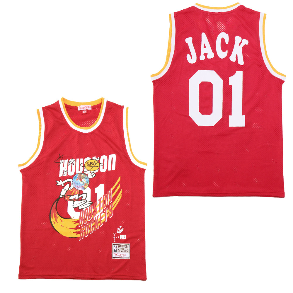 Alternative view of Travis Scott x BR x Houston Rockets Retro Jersey- Red - JS919 