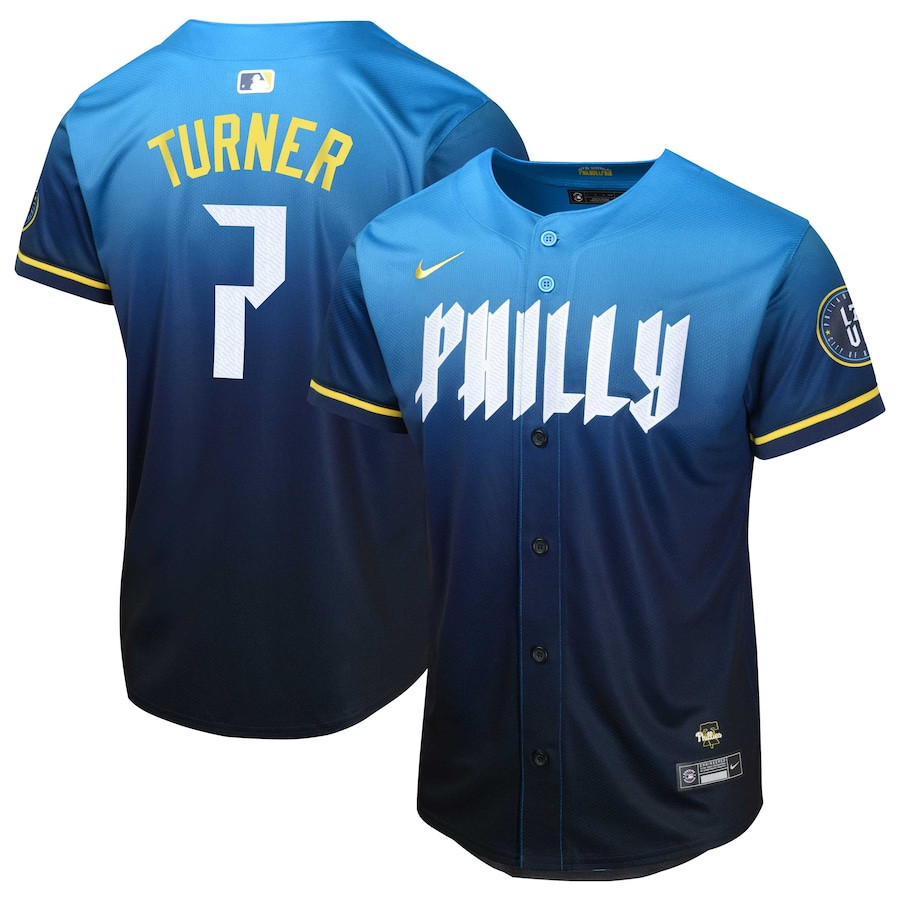 Trea Turner 7 Philadelphia Phillies 2024 City Connect Limited YOUTH Jersey - Blue 
