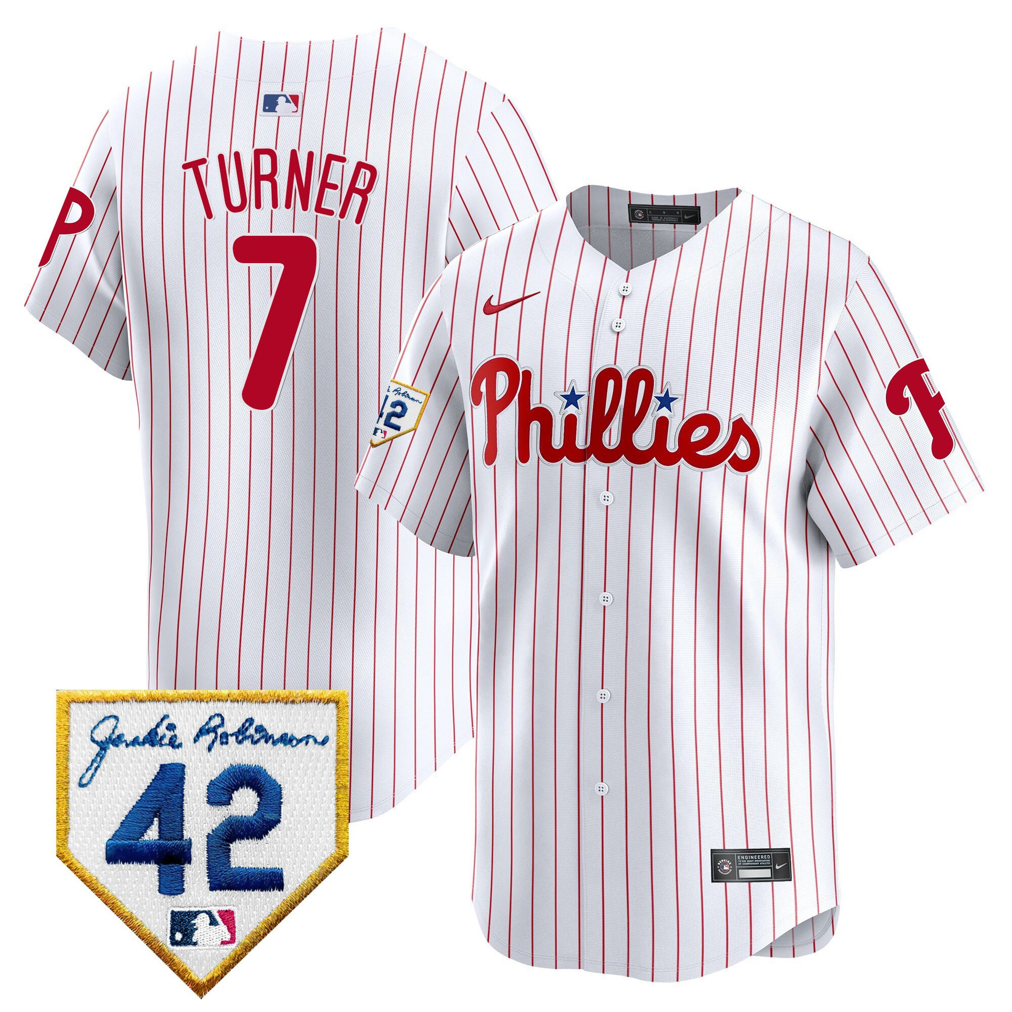 Trea Turner 7 Philadelphia Phillies 2024 Jackie Robinson Patch Men Jersey - White 