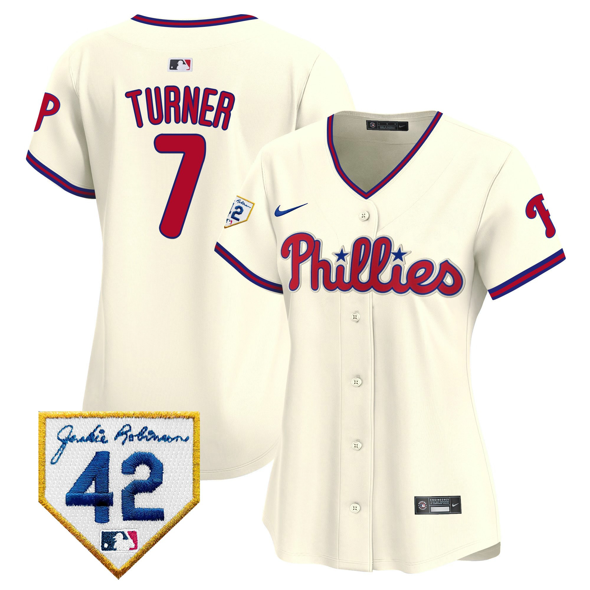 Trea Turner 7 Philadelphia Phillies 2024 Jackie Robinson Patch Women Jersey - Cream 