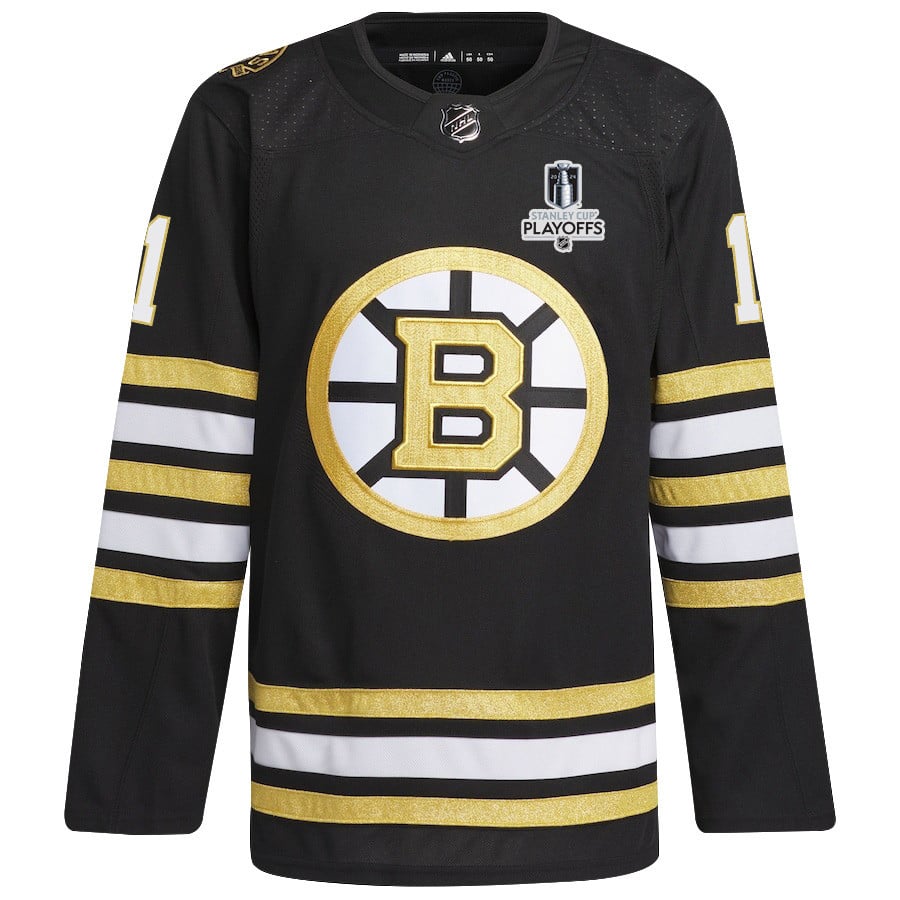 Alternative view of Trent Frederic 11 Boston Bruins 2024 NHL Playoffs Patch Home Jersey - Men, Black - JS341 