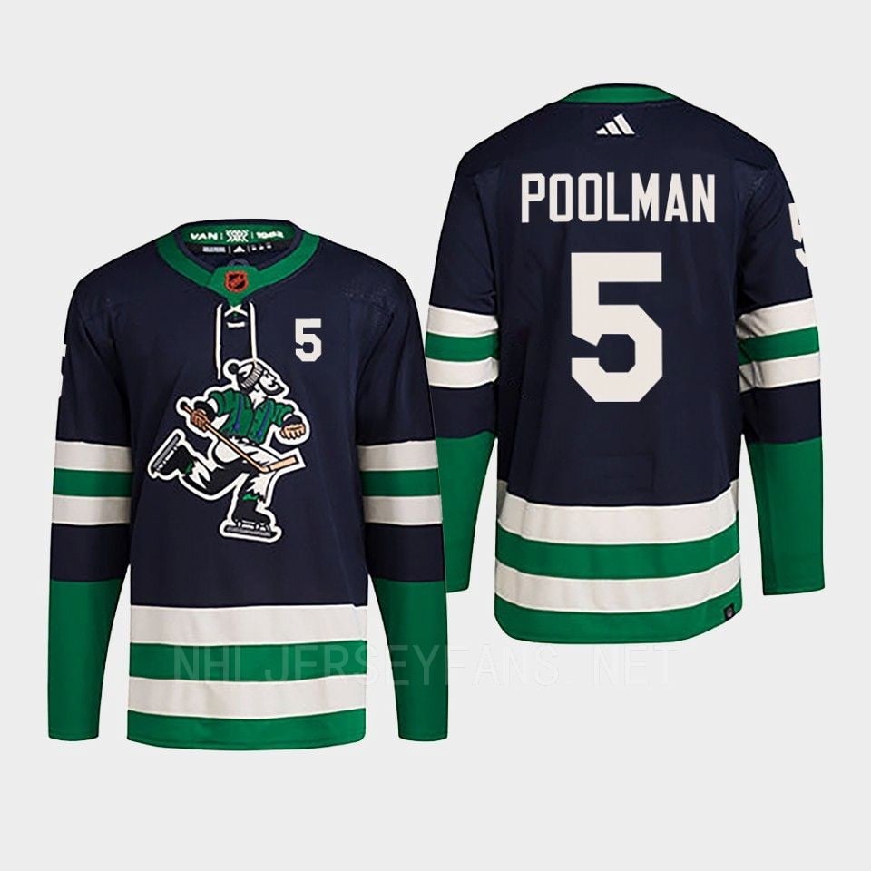 Tucker Poolman 5 Reverse Retro 2.0 2022 Vancouver Canucks Navy Jersey Primegreen - JS971 