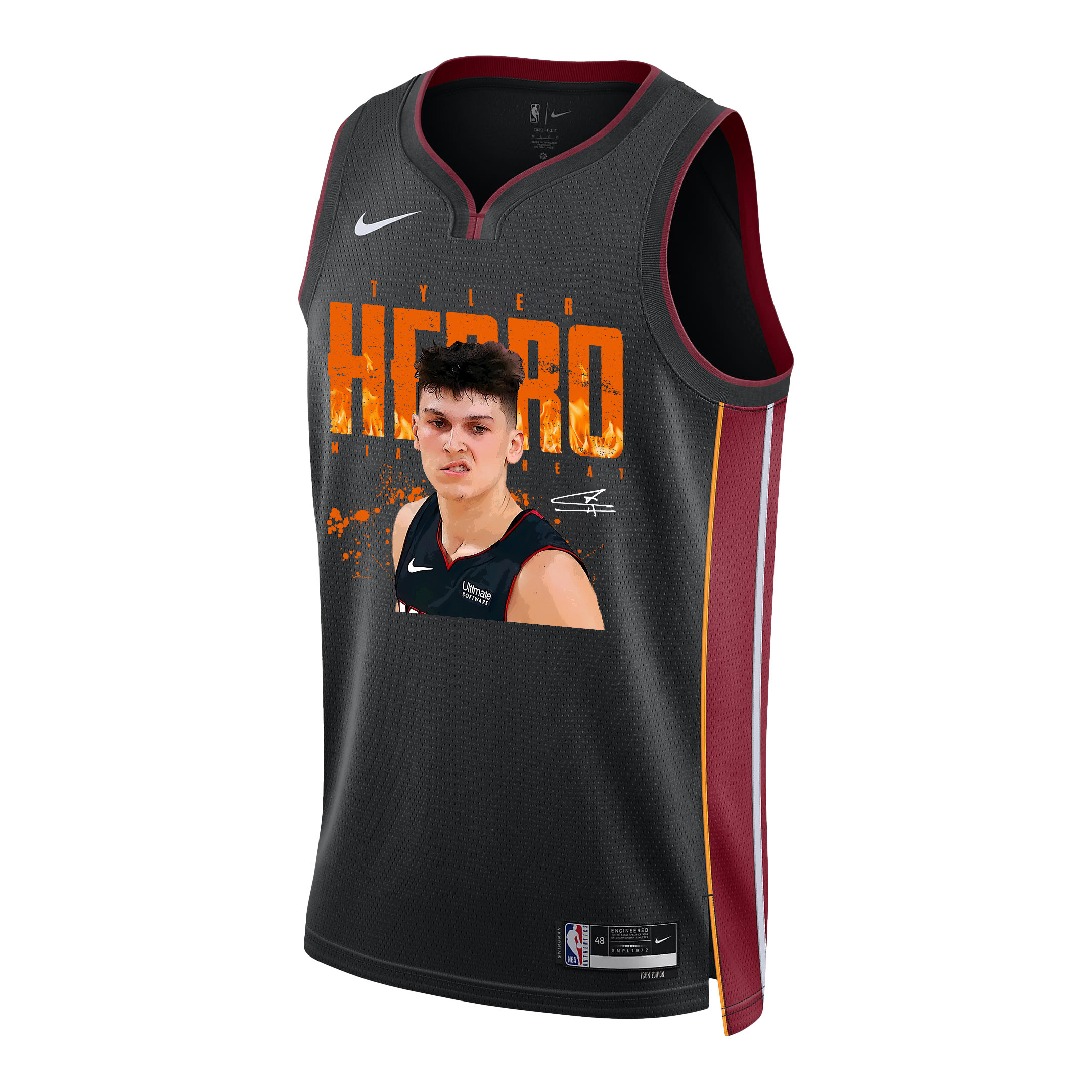 Alternative view of Tyler Herro 14 Miami Heat Emerging Shooting Star 2023 NBA Champions Swingman Jersey - Black - JS954 