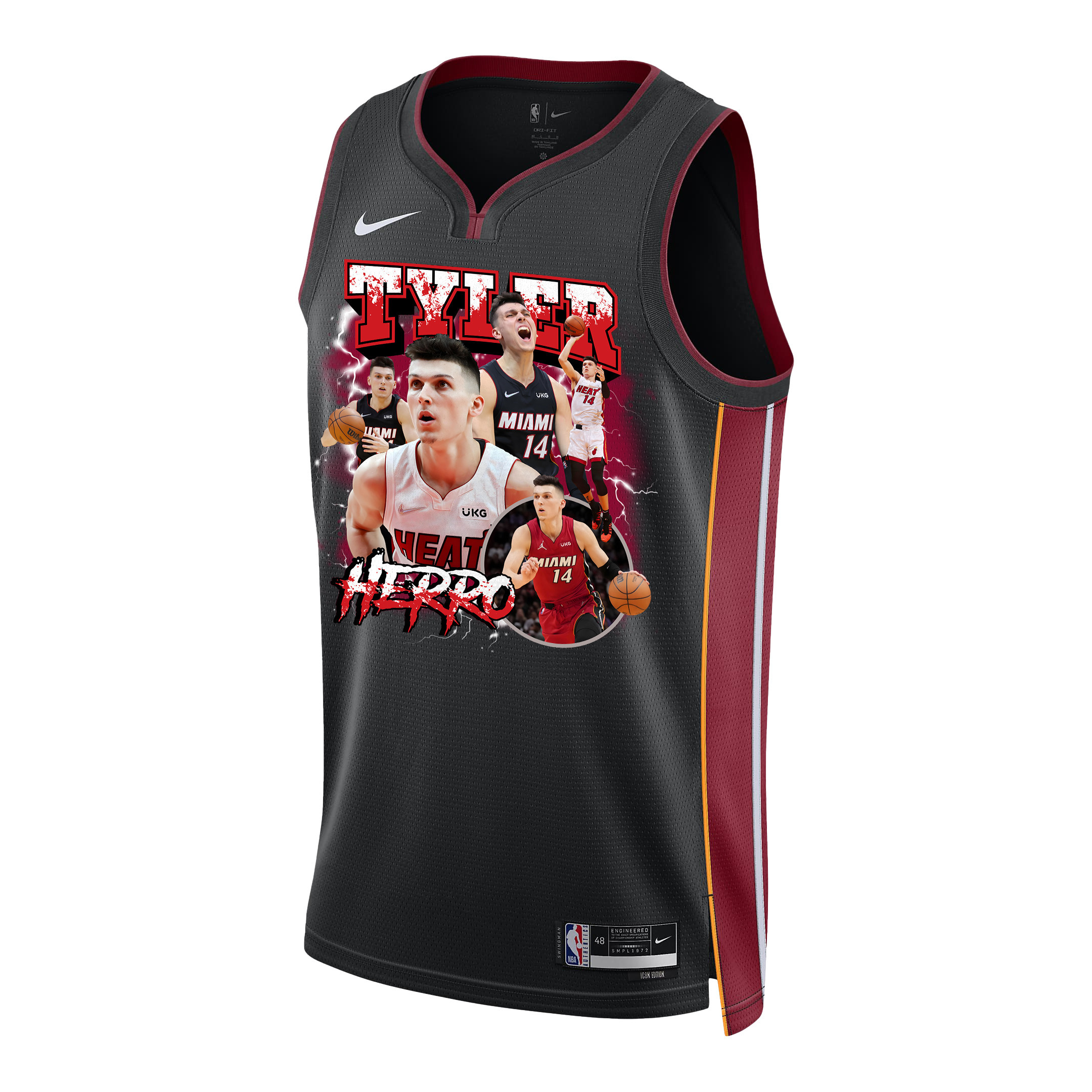 Alternative view of Tyler Herro 14 Miami Heat Scorching Success 2023 Champions Swingman Jersey - Black - JS698 