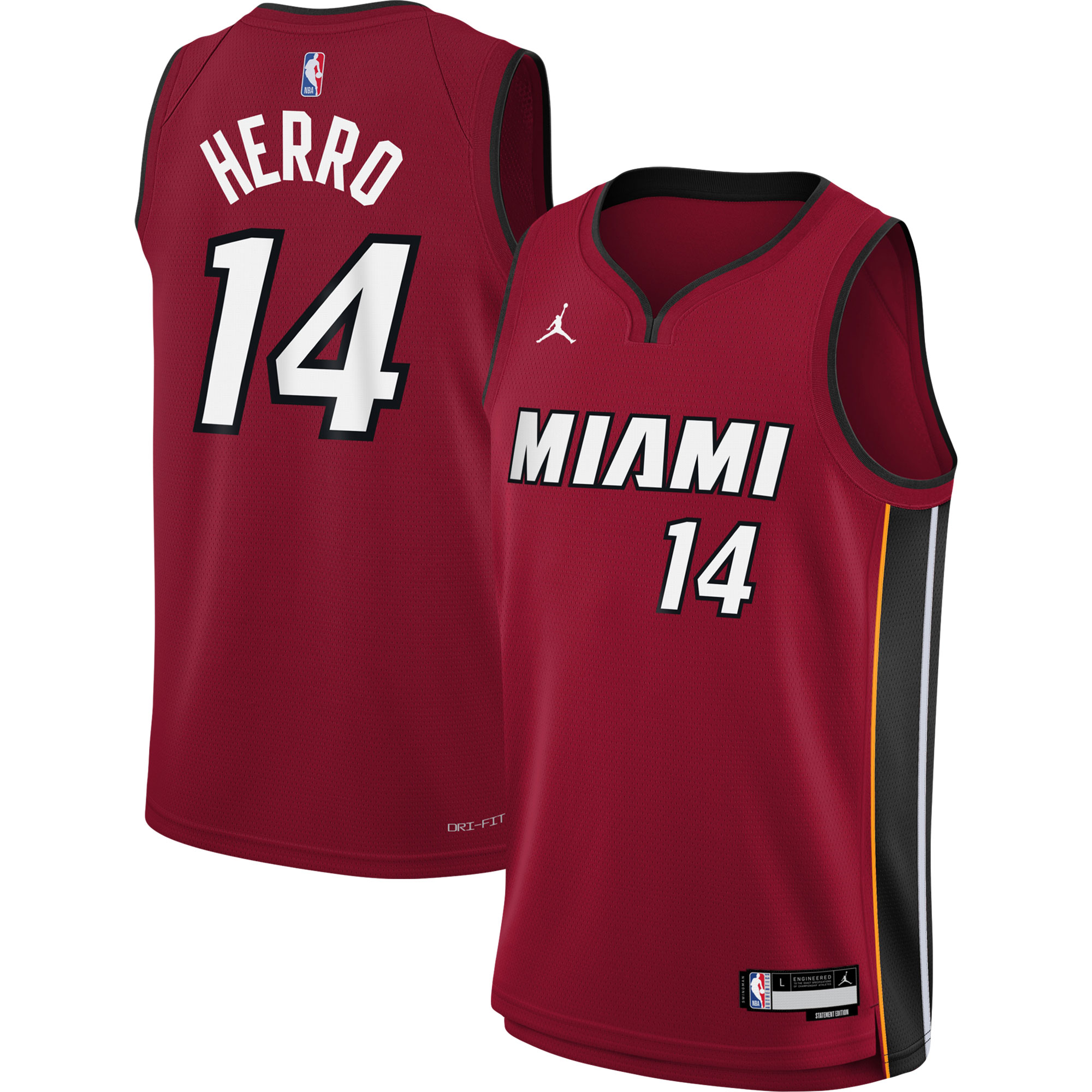 Alternative view of Tyler Herro Miami Heat Jordan Brand Youth Swingman Jersey - Statement Edition - Red