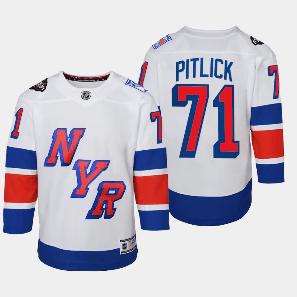 Alternative view of Tyler Pitlick 71 New York Rangers 2024 NHL YOUTH Stadium Series Jersey - White - JS680 