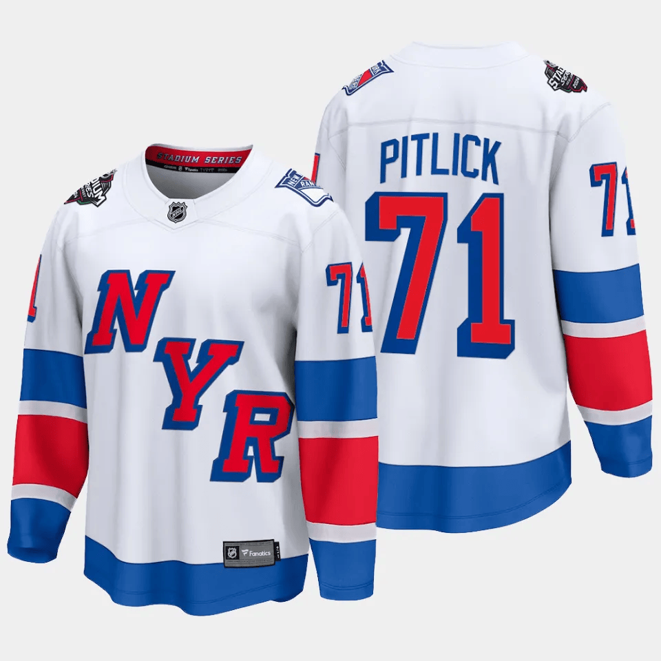 Alternative view of Tyler Pitlick 71 New York Rangers 2024 Stadium Series Patch Breakaway Jersey - Men, White - JS902 