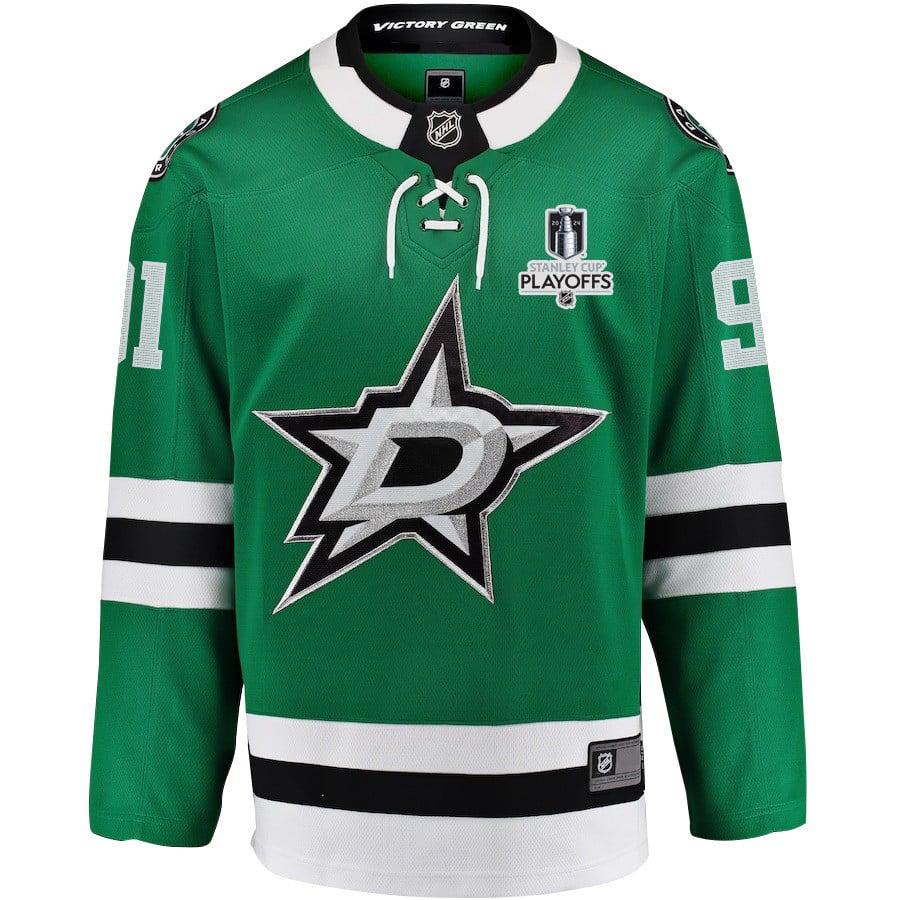Alternative view of Tyler Seguin 91 Dallas Stars 2024 NHL Playoffs Patch Home Jersey - Men, Green - JS447 
