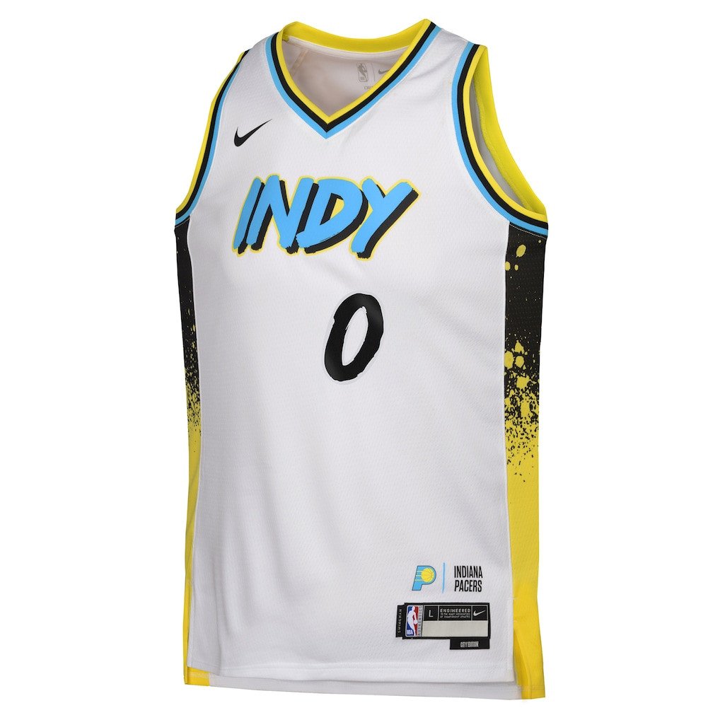 Alternative view of Tyrese Haliburton 0 Indiana Pacers 2024/25 Swingman Player YOUTH Jersey - City Edition - White - JS534 