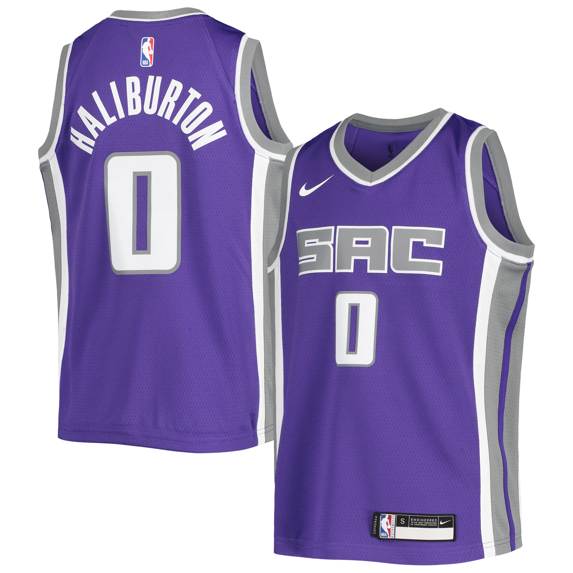 Alternative view of Tyrese Haliburton Sacramento Kings Youth 2020/21 Swingman Jersey - Purple - Icon Edition