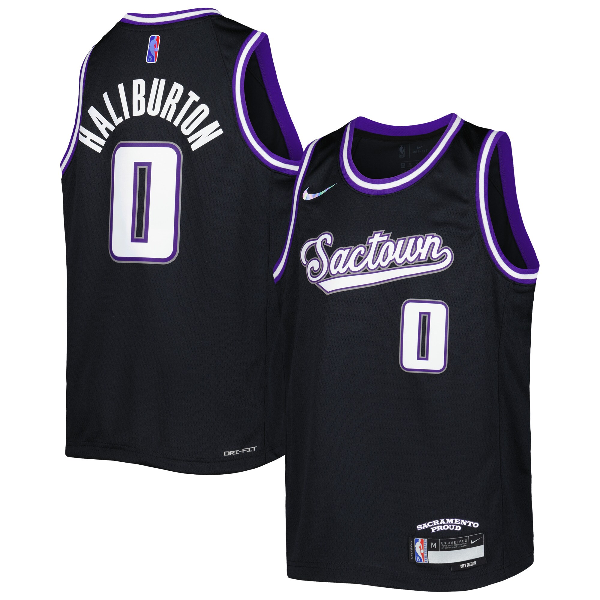 Alternative view of Tyrese Haliburton Sacramento Kings Youth 2021/22 Swingman Jersey - City Edition - Black