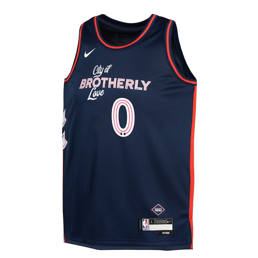 Alternative view of Tyrese Maxey 0 Philadelphia 76ers 2023/24 City Edition Swingman YOUTH Jersey - Navy - JS779 