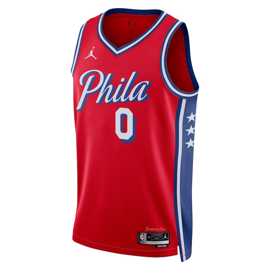 Alternative view of Tyrese Maxey 0 Philadelphia 76ers Unisex Swingman Jersey - Statement Edition - Red - JS876 