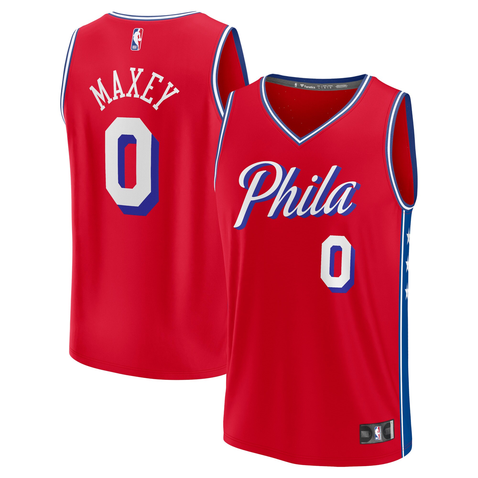 Alternative view of Tyrese Maxey Philadelphia 76ers Fanatics Branded Fast Break Replica Player Jersey - Statement Edition - Red