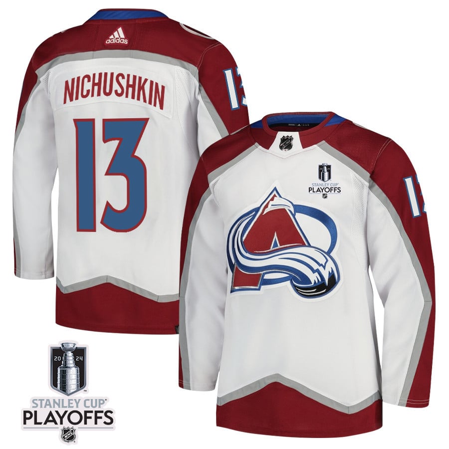 Valeri Nichushkin 13 Colorado Avalanche 2024 NHL Playoffs Patch Away Jersey - Men, White - JS265 