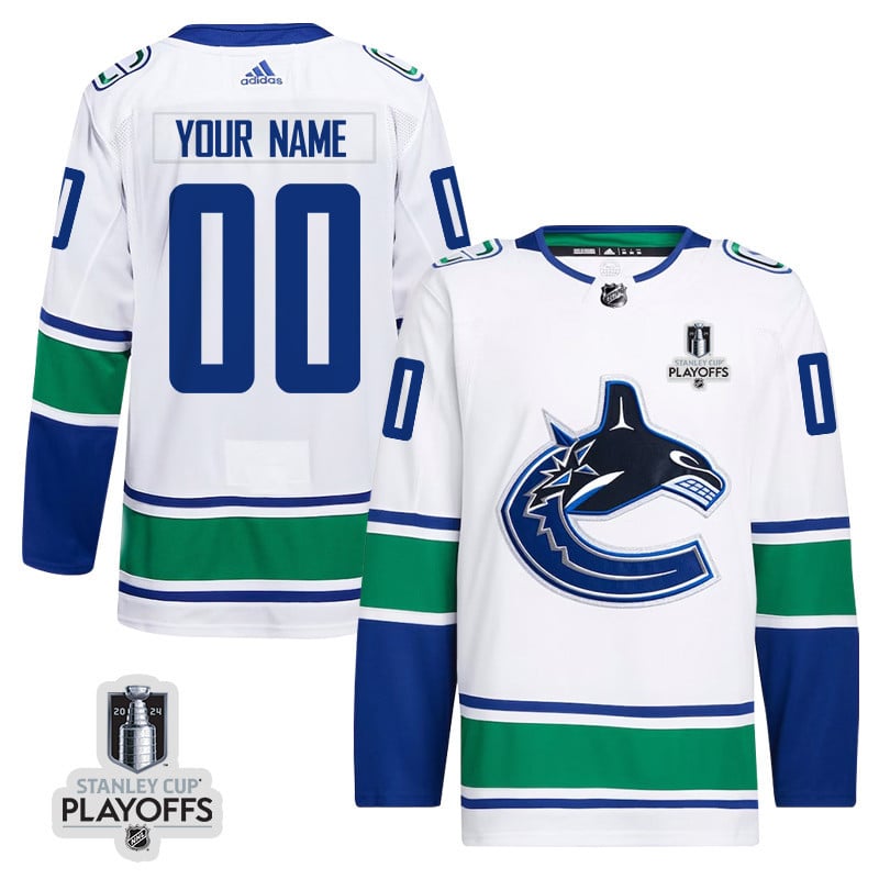 Vancouver Canucks 2024 NHL Playoffs Patch Away Jersey Customized - Men, White - JS890 
