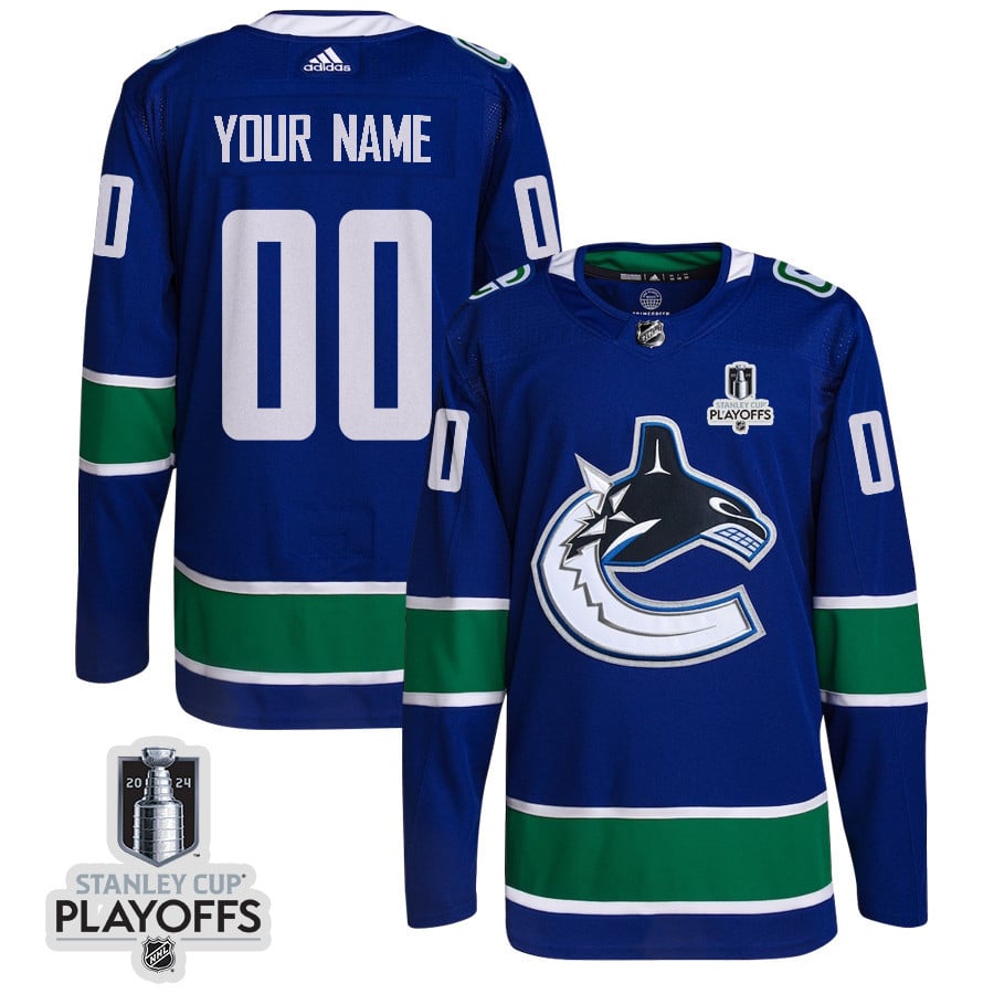 Vancouver Canucks 2024 NHL Playoffs Patch Home Jersey Customized - Men, Blue - JS447 