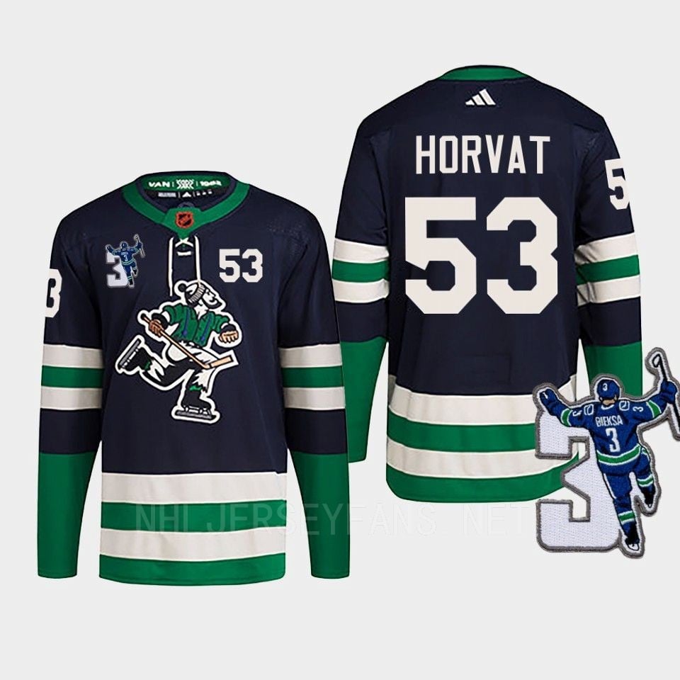 Vancouver Canucks Bo Horvat 53 Navy Reverse Retro 2.0 Kevin Bieska Patch Jersey - JS728 
